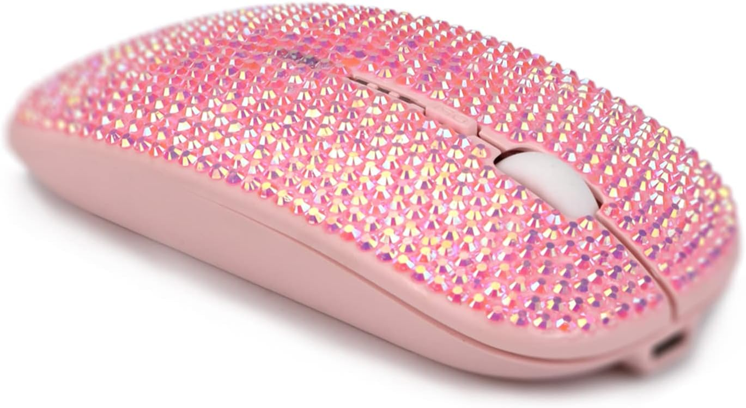 Pink Colorful Bling Luxury Crystal Rhinestone 2.4G Wireless Mouse for Laptop Computer, Cute Mouse for Girls - Pink Colorful image number 1