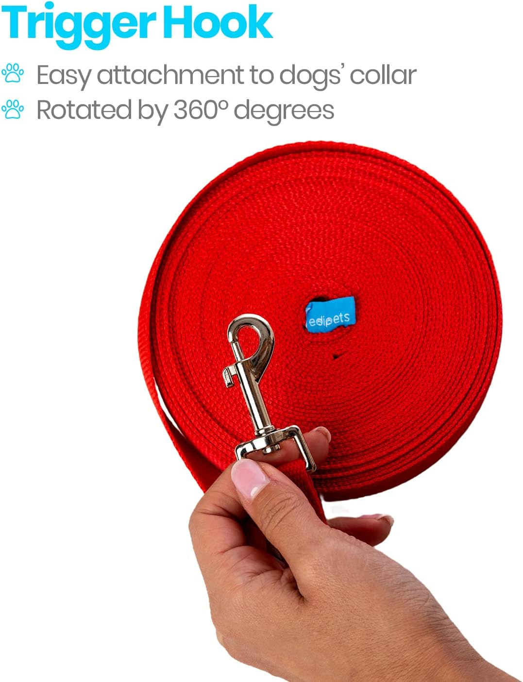 Edipets, Recall Lead for Dogs, 1.5 M / 3 M / 5 M / 10 M / 15 M, Waterproof Training Lead for Large to Small Dogs, Robust Dog Lead (3 Metres, Red) image number 4