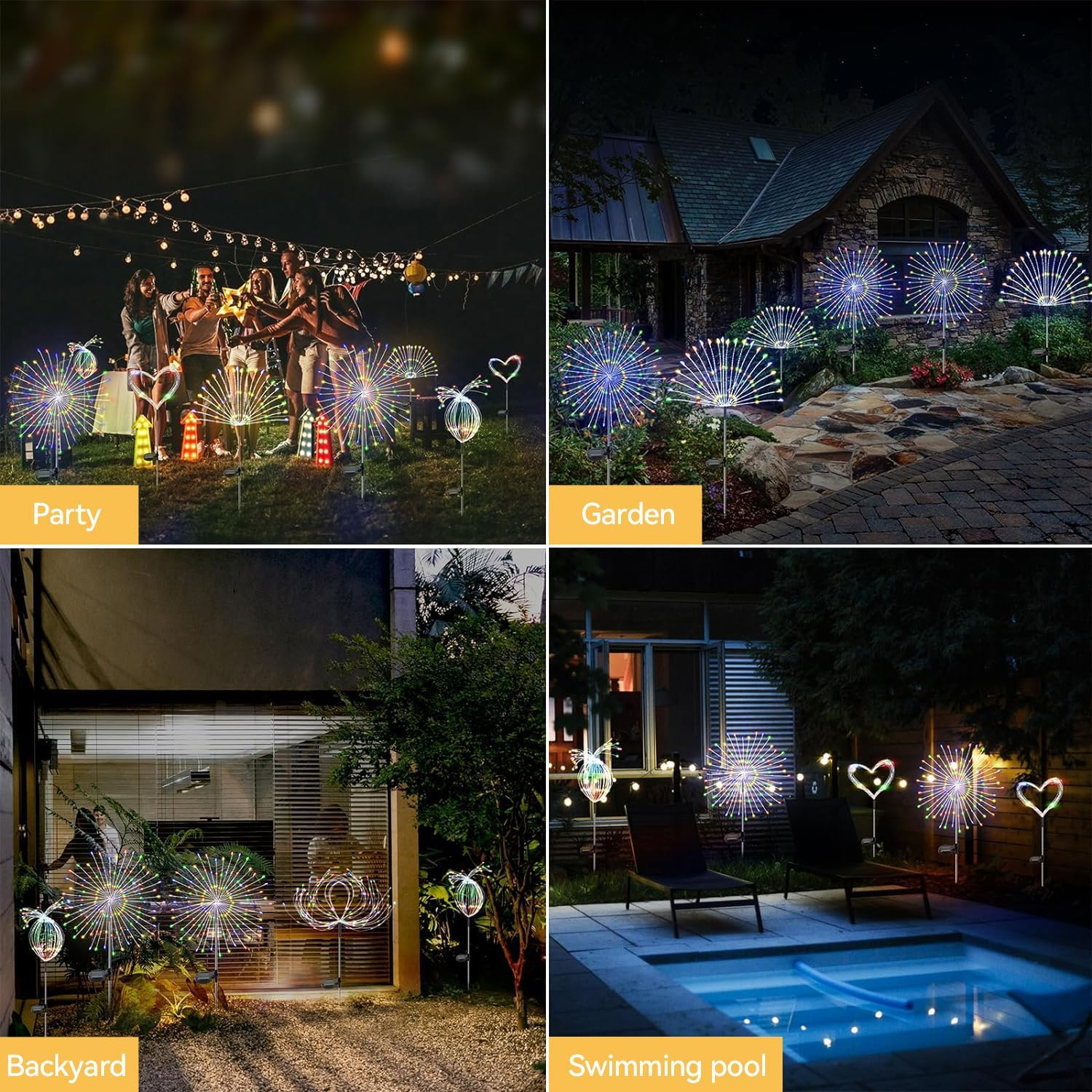Theapro Solar Firework Lights 6 Pack, Total 720 Leds Solar Garden Light 8 Modes Twinkling Lights for outside Outdoor, Yard Pathway, Wedding, Party, Patio (Multi-Colored) image number 4