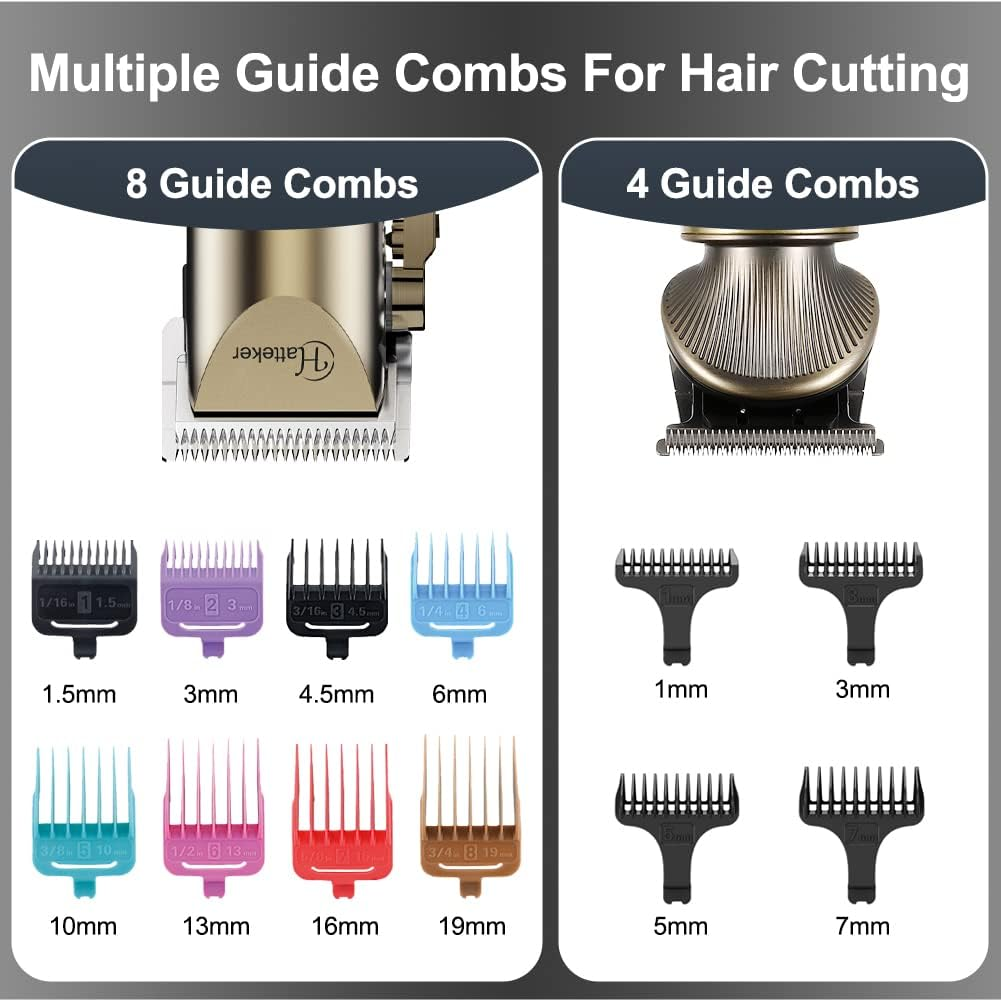 Hatteker Professional Hair Clipper and T-Blade Trimmer Set for Men, Cordless Rechargeable Barber Clipper Beard Nose Hair Trimmer Multipurpose Grooming Kit LED Display(Gold) image number 6