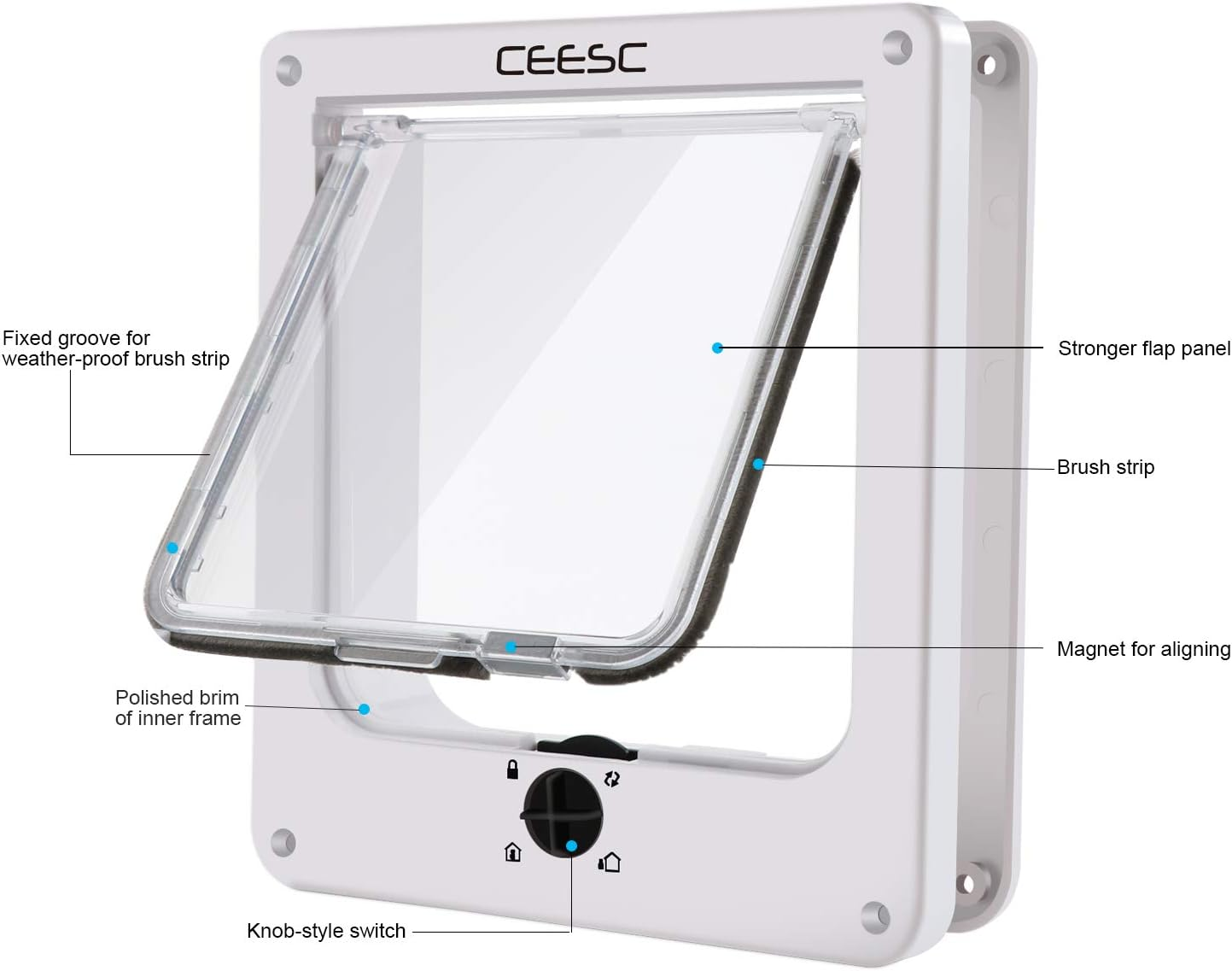 CEESC Cat Doors, Magnetic Pet Door with Rotary 4 Way Lock for Cats, Kitties and Kittens (Medium, White) image number 4