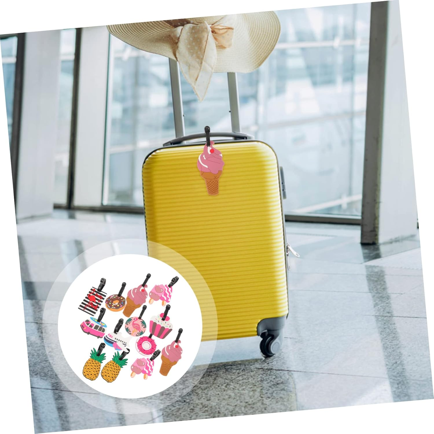 CONGARTENO 10Pcs Cartoon Soft PVC Luggage Tags Set Flamingo Donut Ice Cream Travel Bag Identify Tags for Suitcases Women Travel Suitcase Identification image number 4