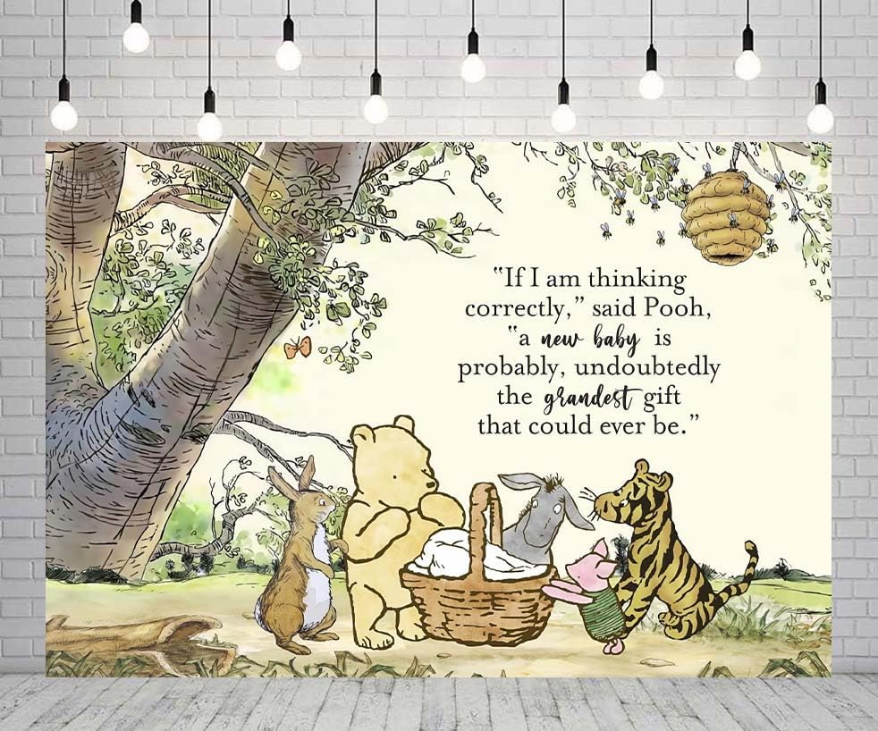 7X5Ft Classic Winnie Bear Backdrop 100 Acre Hundred Acre Wood Background for Baby Shower Birthday Party Photo Props Booth