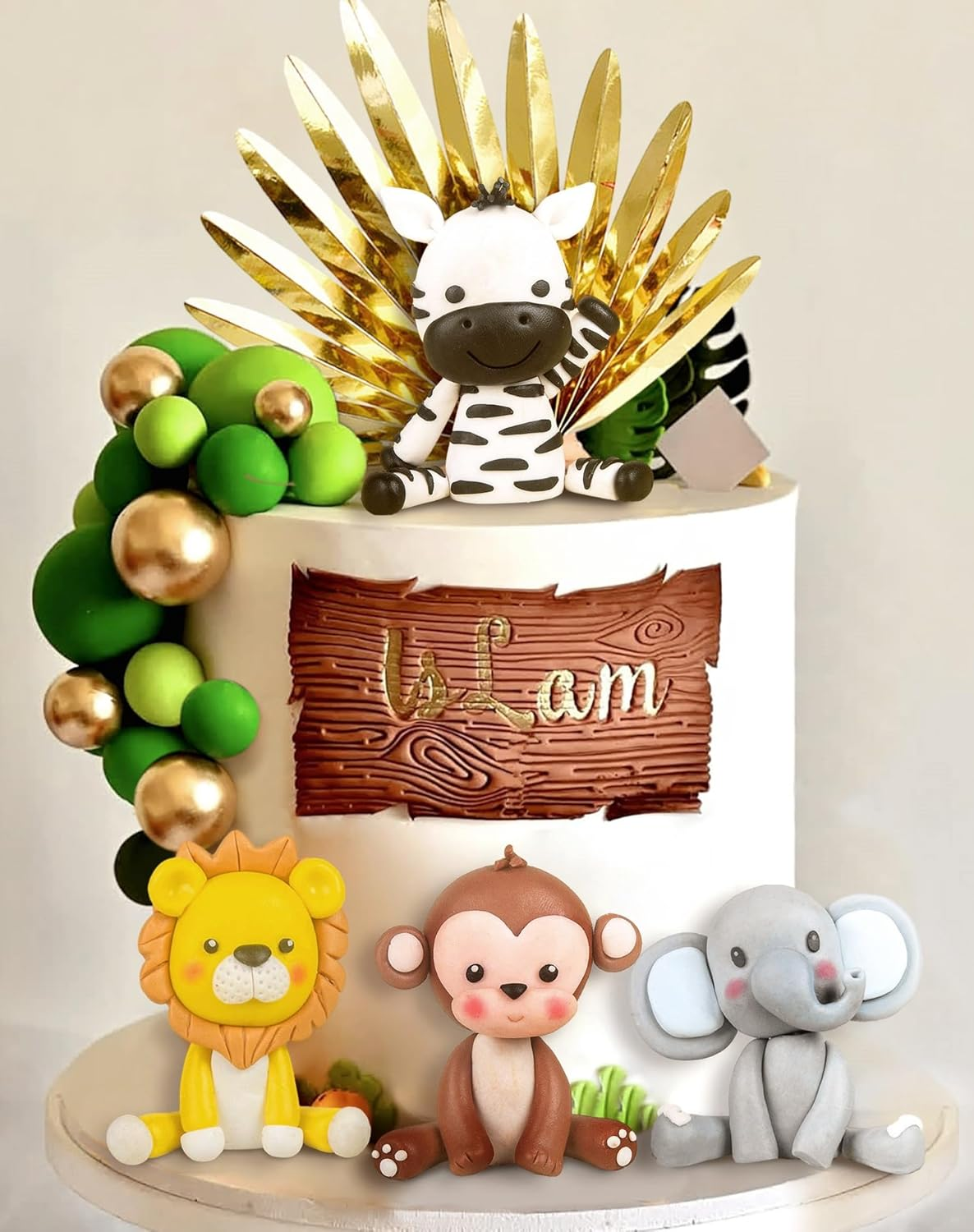 Jevenis Jungle Animals Cake Decoration for Wild One Safari Birthday Party - Giraffe, Elephant, Lion, Tiger Themed Decorations
