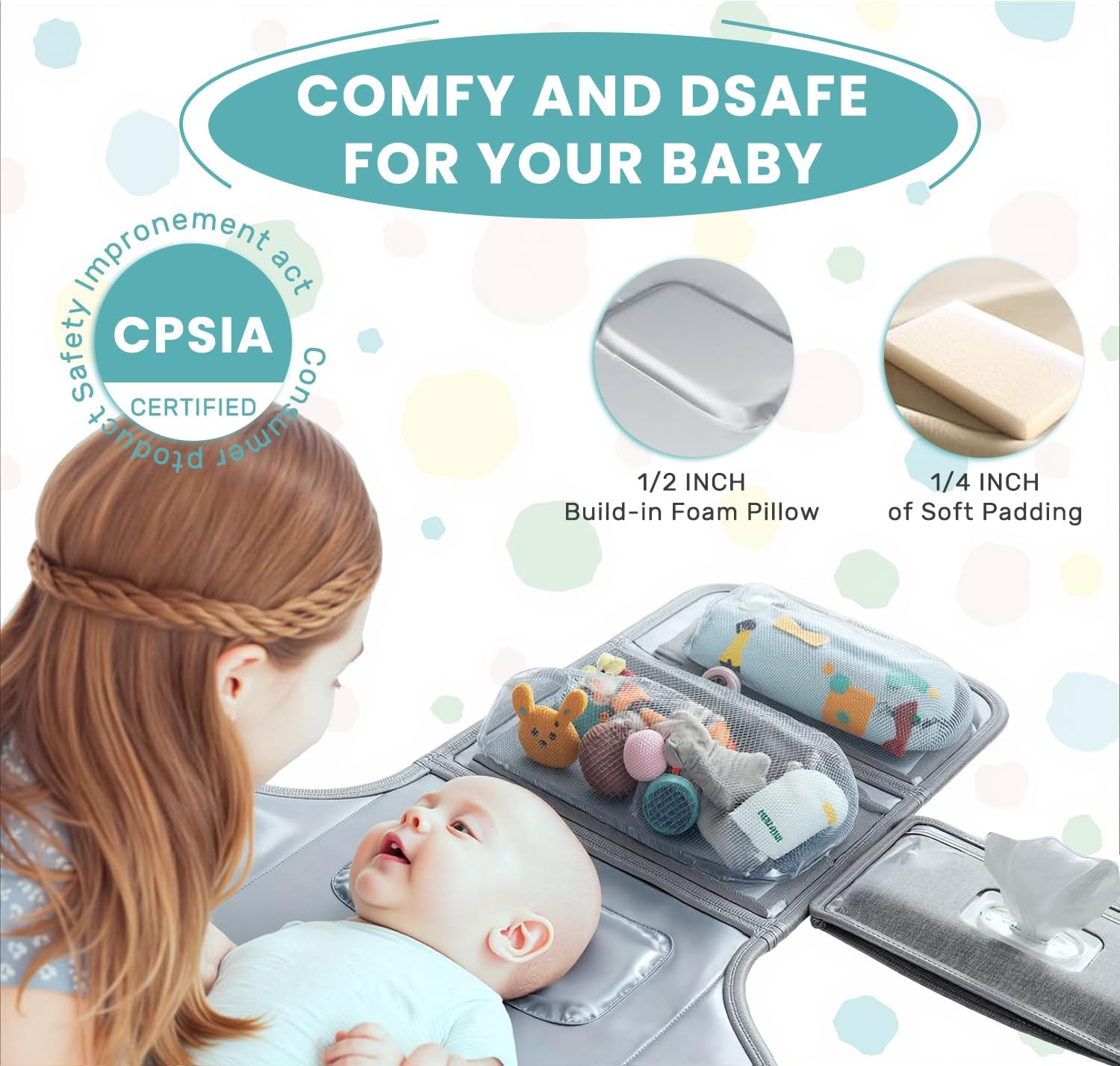 UBRAVOO Portable Diaper Changing Pad - Baby Diaper Changer Travel Bag with Wipes Pocket, Smart Design Portable Changing Mat, Infant Travel Station Kit, Gift for Newborn Girl & Boy (Grey) image number 4