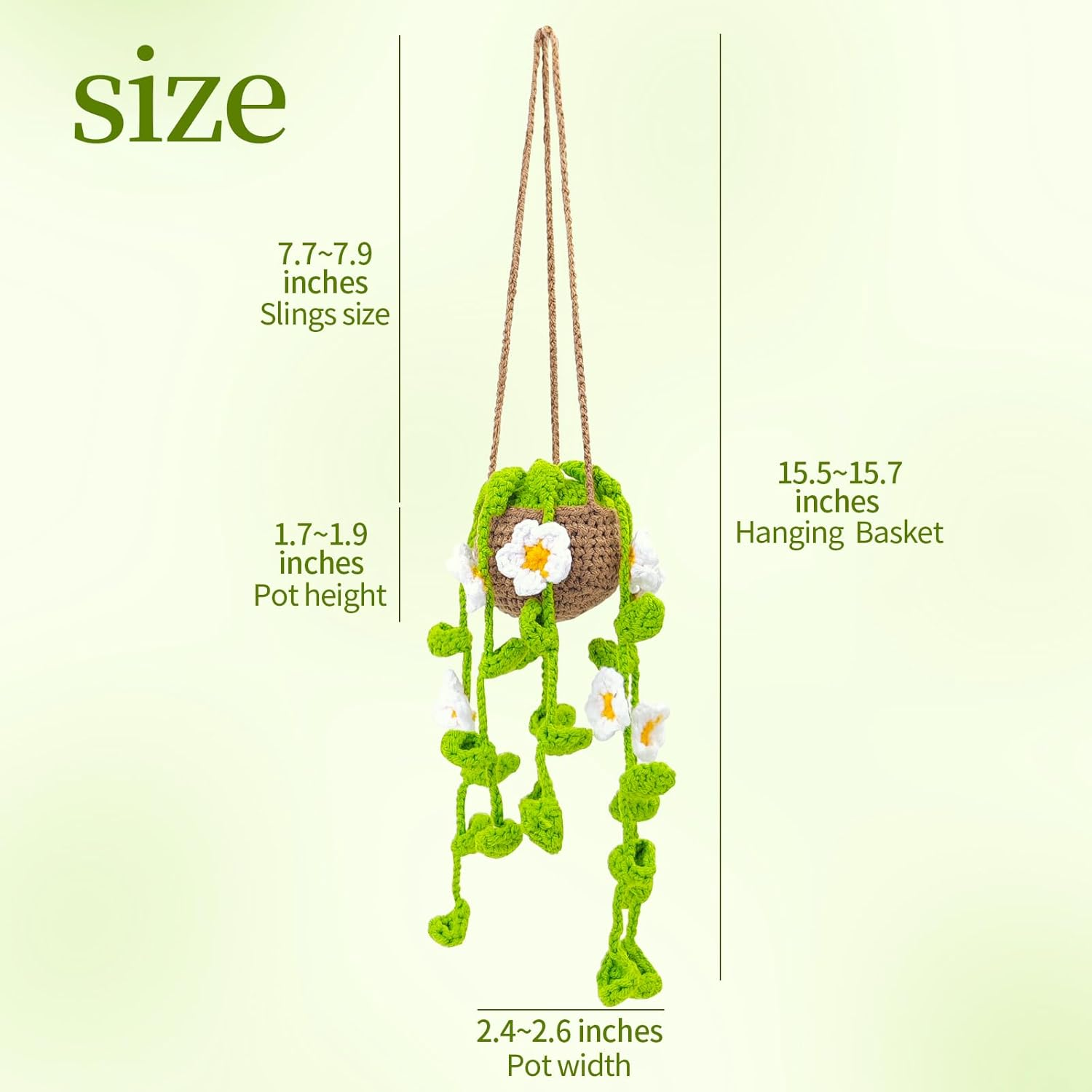 Crochet Plant Hanging Basket Car Rear View Mirror Hanging Accessories Women Interior Aesthetics Cute Handmade Knitted Girly Gift(White Flowers) image number 2