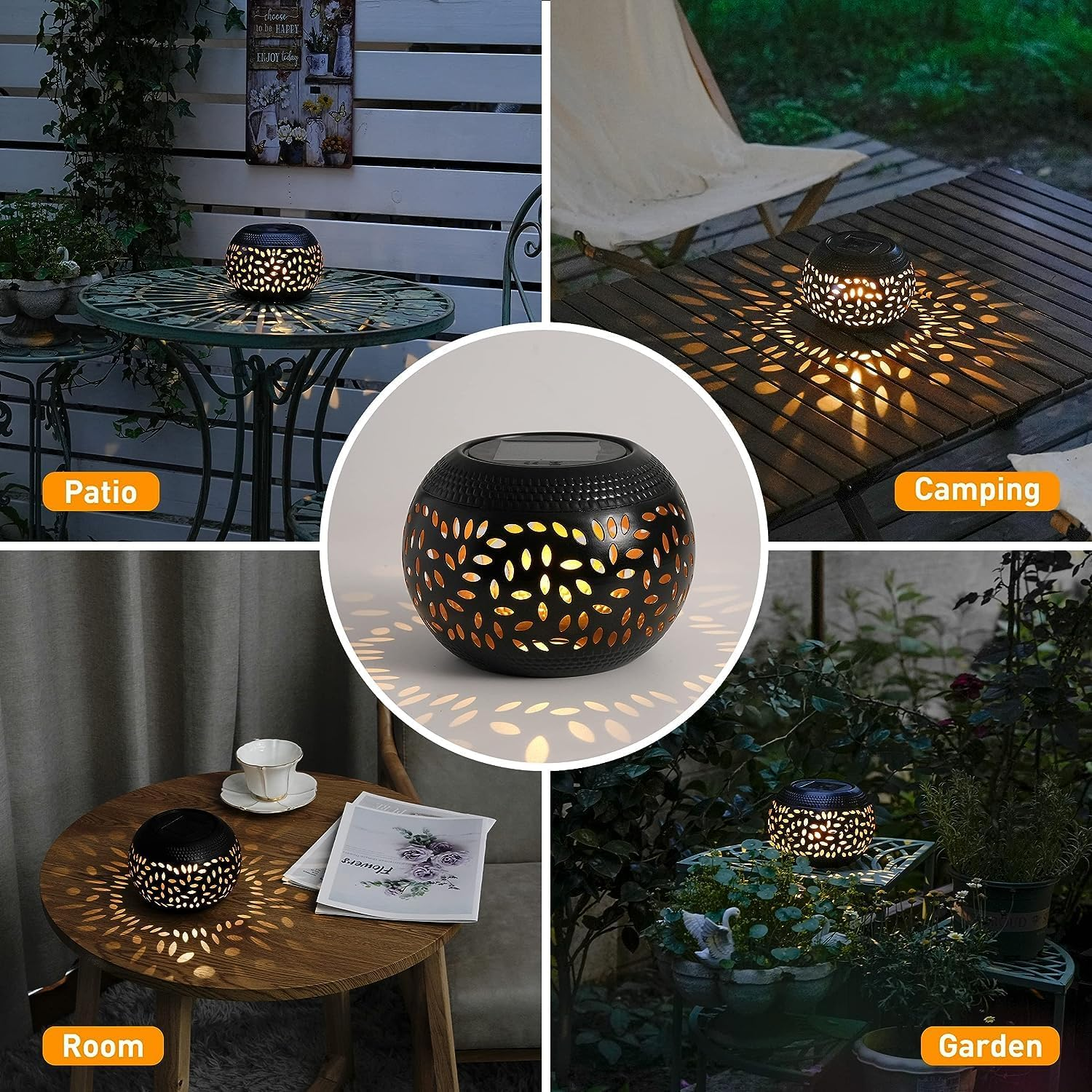 OMRAYTU Solar Table Lanterns Outdoor Waterproof LED Lamp Black- Solar Powered Decorative Lantern for Indoor Desk Bedroom Patio Garden Pathway Yard