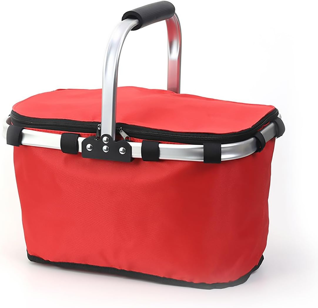 AIMALL Portable Folding Picnic Basket with Aluminium Foil Insulation, 24X39X23Cm Oxford Lunch Cooler Bag for Outdoor Camping, Takeaway, Shopping and Fast Food Storage