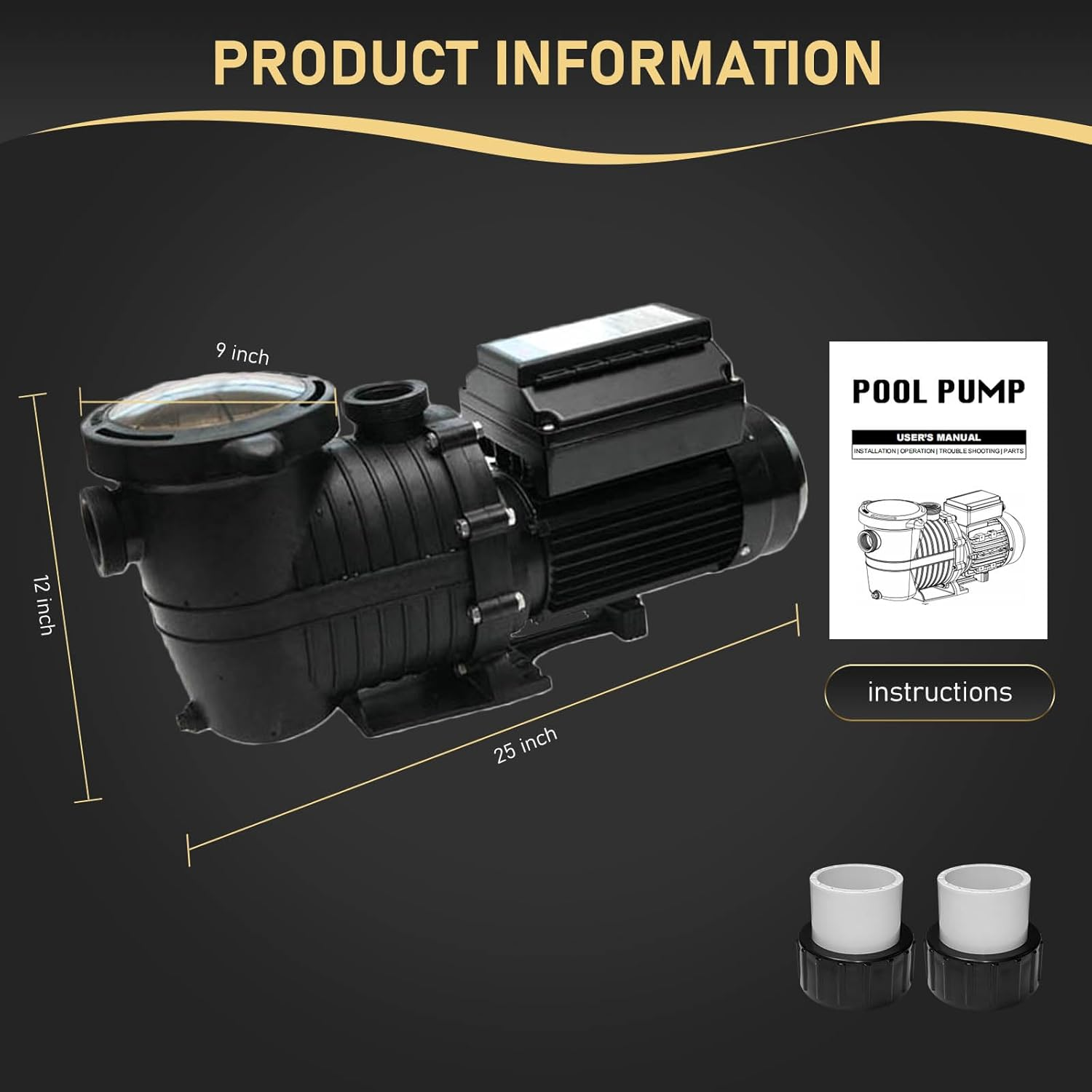 Variable Speed Pool Pump, 2 HP, 350L/M, 230V, Hmax 21M, In/Above Pool Pump, Energy Efficient, Variable Frequency Swimming Pool Pumps with Filter Basket and 1.5" Pipe Fittings image number 6