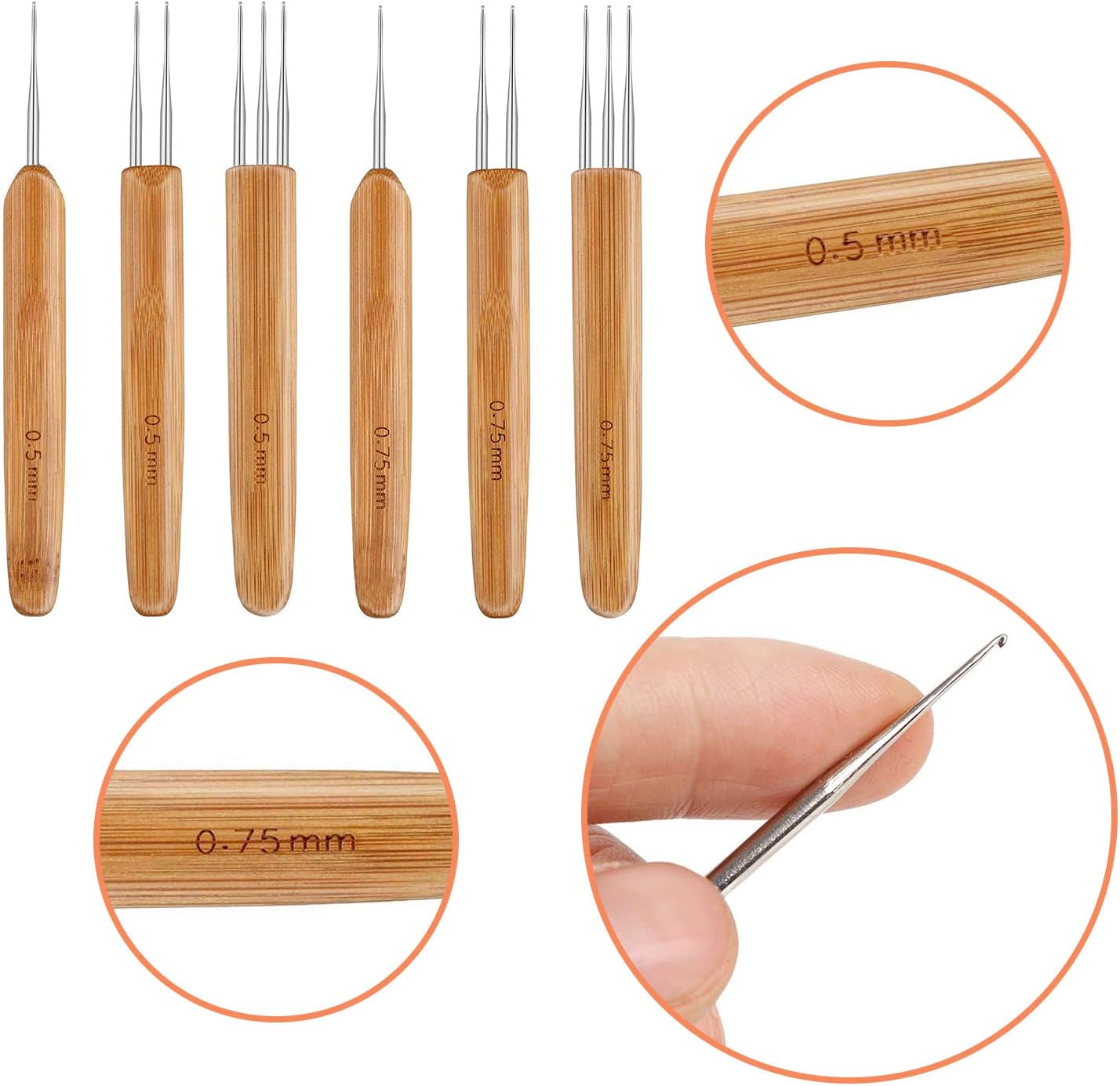 AUGSUN 8 Pcs Dreadlock Crochet Hook Tool, Braid Hair Dreadlocks Needle Weaving Crochet (Brown) image number 2
