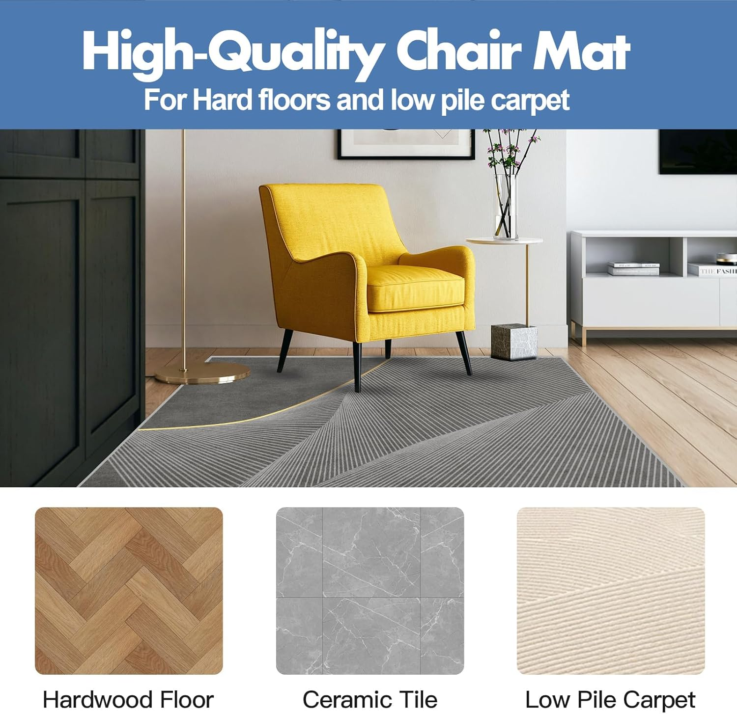 Office Chair Mat for Hardwood Floors, 120X100Cm Anti-Slip Desk Chair Mat, Highly Quality Computer Chair Mat for Rolling Chair, Multi-Purpose Floor Protector for Home Office-Blackgold - Black image number 6