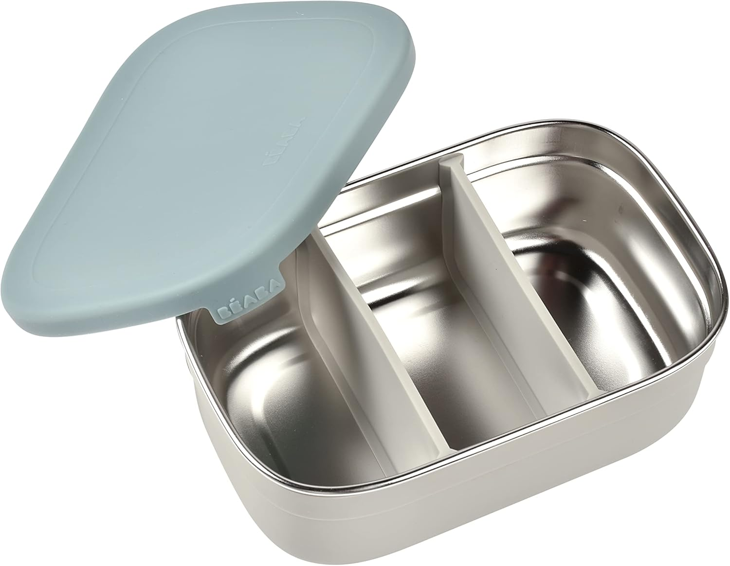B&Eacute;ABA, Children'S Lunch Box with Compartments, Leak-Proof and Bpa-Free, Stainless Steel Bento Box Children, Silicone Case, Extremely Robust, Ideal for Nursery and School, 760 Ml, Grey/Blue - Grey/Powder Pink image number 5