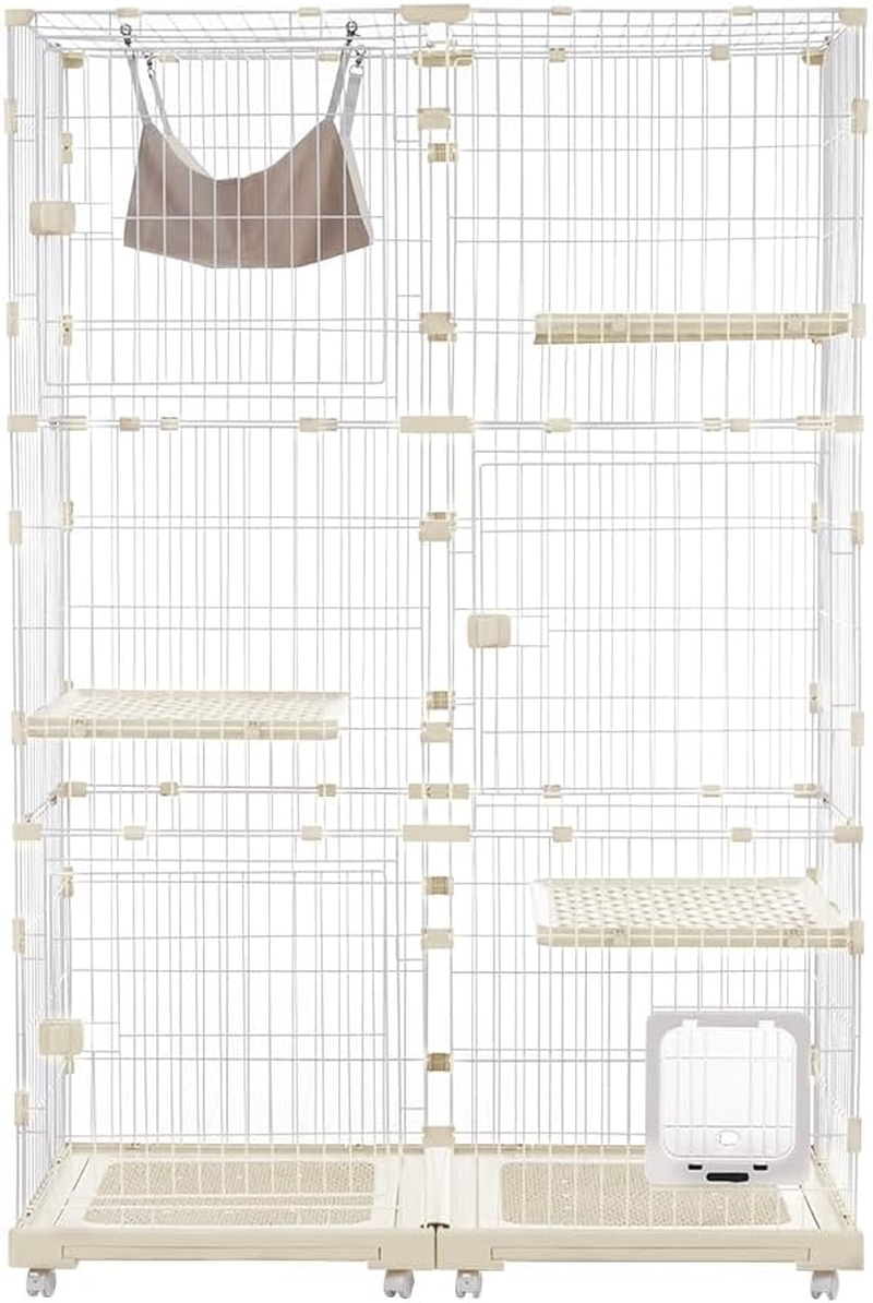 BTM Cat Cage, 2 Tiers, Wide Design, Freely Combined, Includes Cat Door, Hammock, Tray Included, Large, Cat House, Pet Cage, Answering Machine, Protection, Escape Prevention, Multiple Heads, Stylish