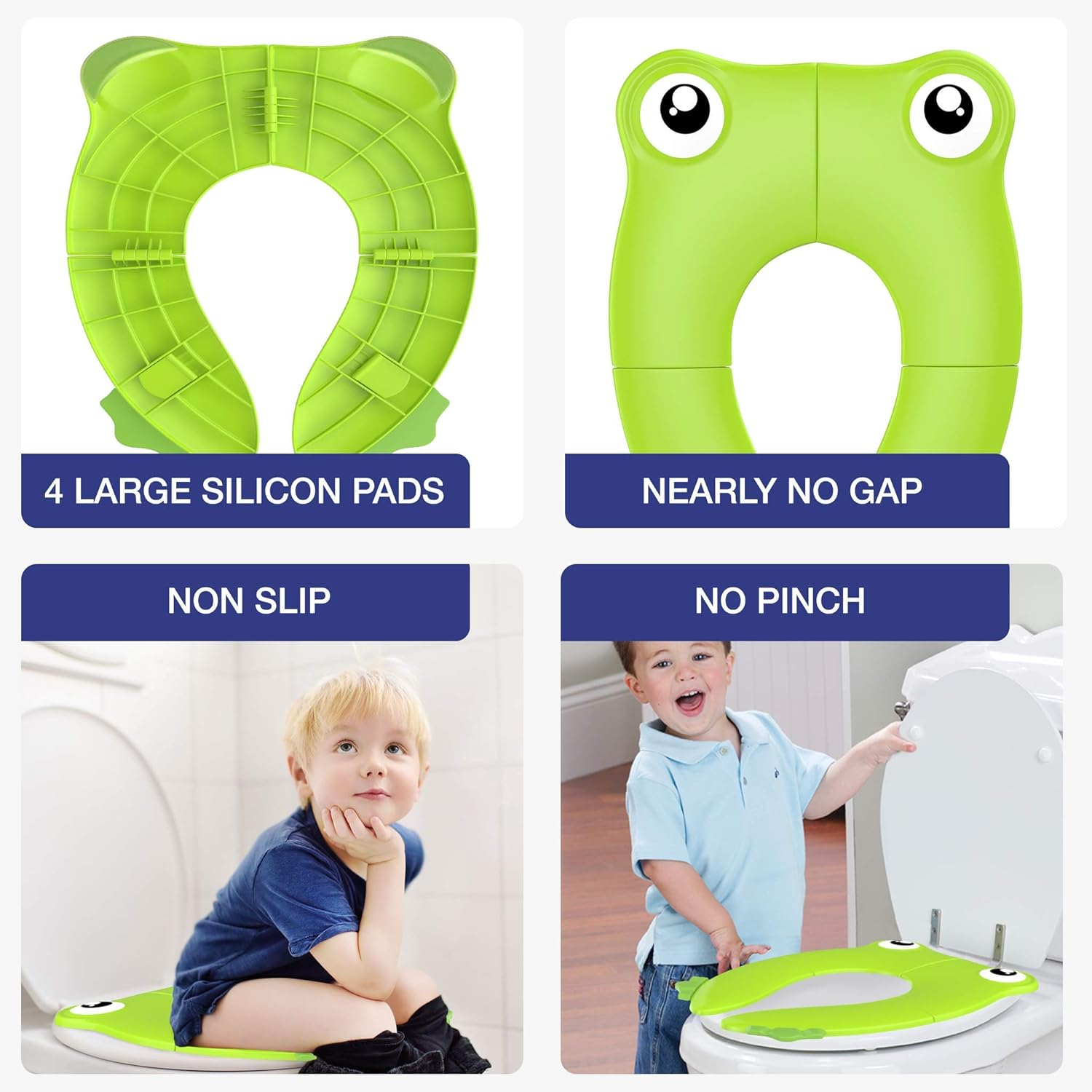 Portable Folding Large Non Slip Silionce Pads Potty Training Seat for Kids Boys & Girls, Foldable Toddlers Toilet Seat, Recyclable Potty Seat Cover for Travel (Green) image number 1