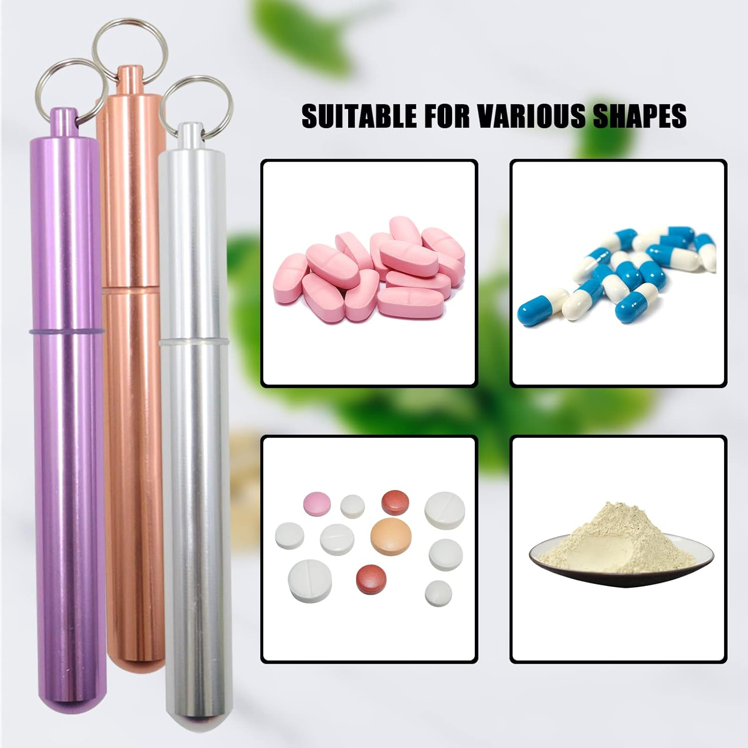 6Pcs Long Pocket Pill Box Keychain, 6 Colors Waterproof Aluminium Alloy Portable Travel Pill Case, Metal Pill Holder Medicine Vitamin Container Organizer, Long image number 2