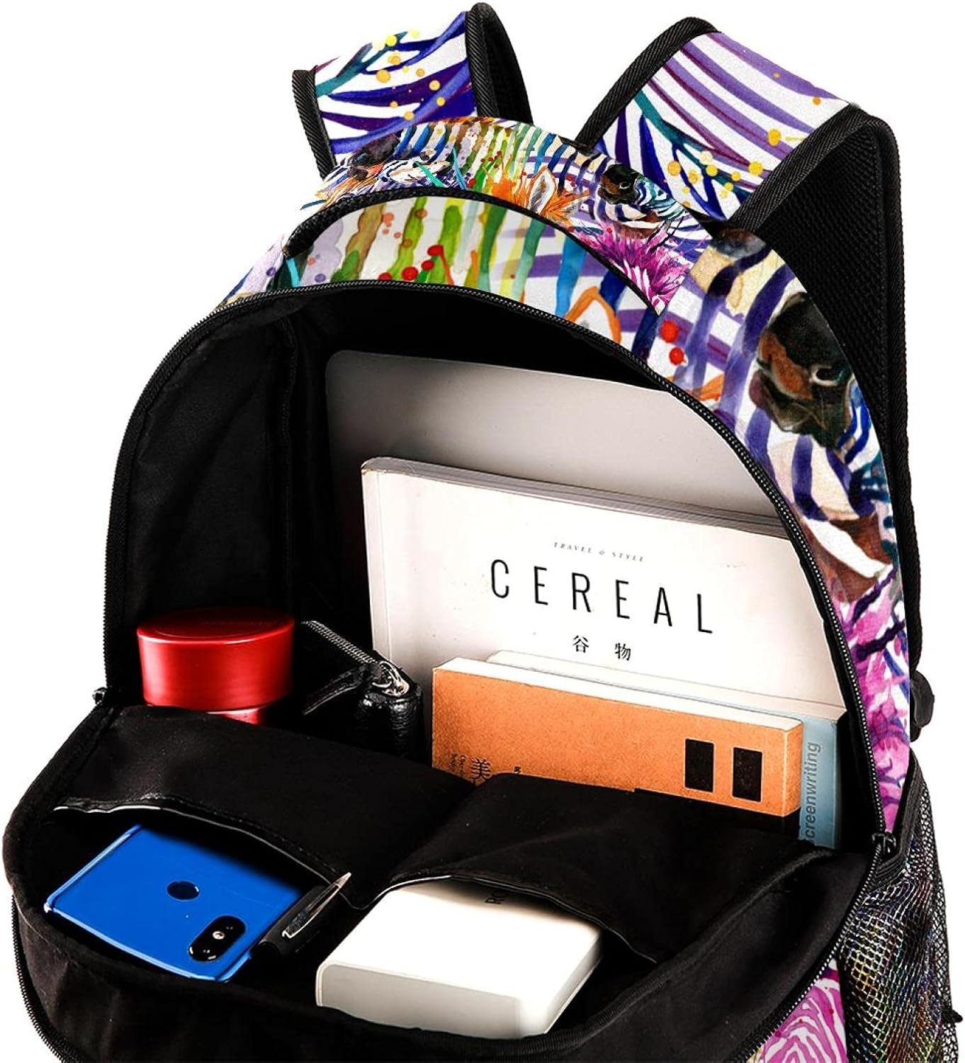 Tropical Nature Watercolor Zebra Backpack Students Shoulder Bags Travel Bag College School Tote Backpacks image number 3