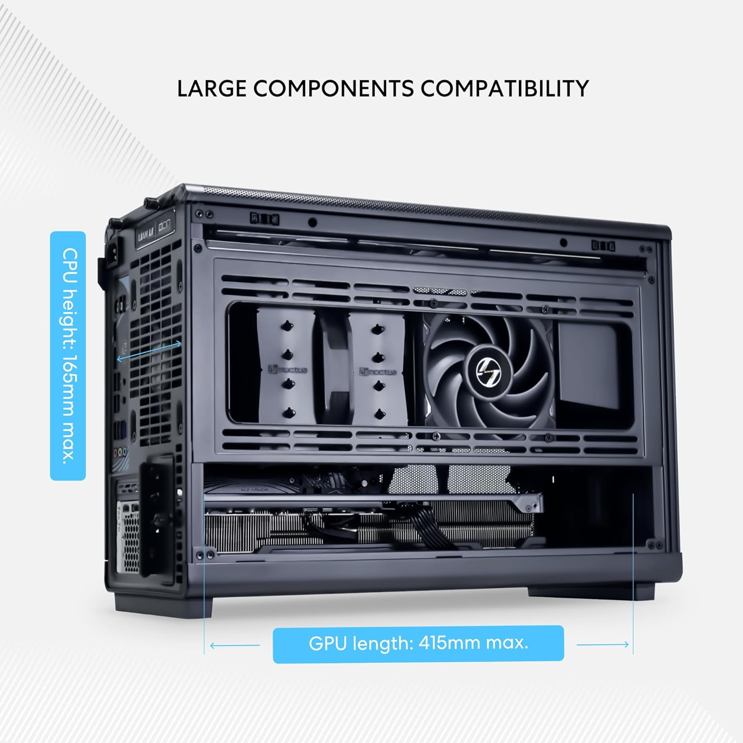 Lian Li A3-Matx-26.3L Micro Form Factor Chassis-Flexible Power Supply Installation-No Fans Included-Supports 360Mm Aio-Modularity Design-For M-ATX and ITX Motherboard-Dan Collaboration-Black (&lrm;A3X.US) image number 4