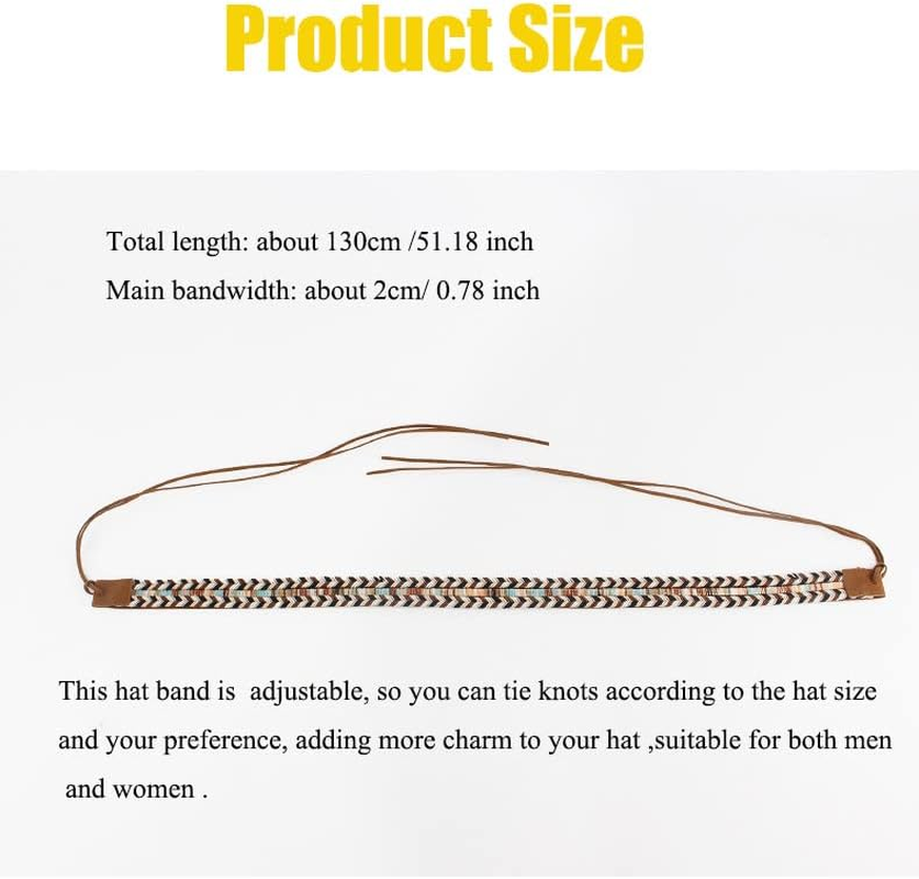 GRNUS Hat Bands for Women Fedora Hat Men Cowboy Cowgirl Hats Handmade Men Belt Accessories Rope Belt - Braid + Gemstone image number 7