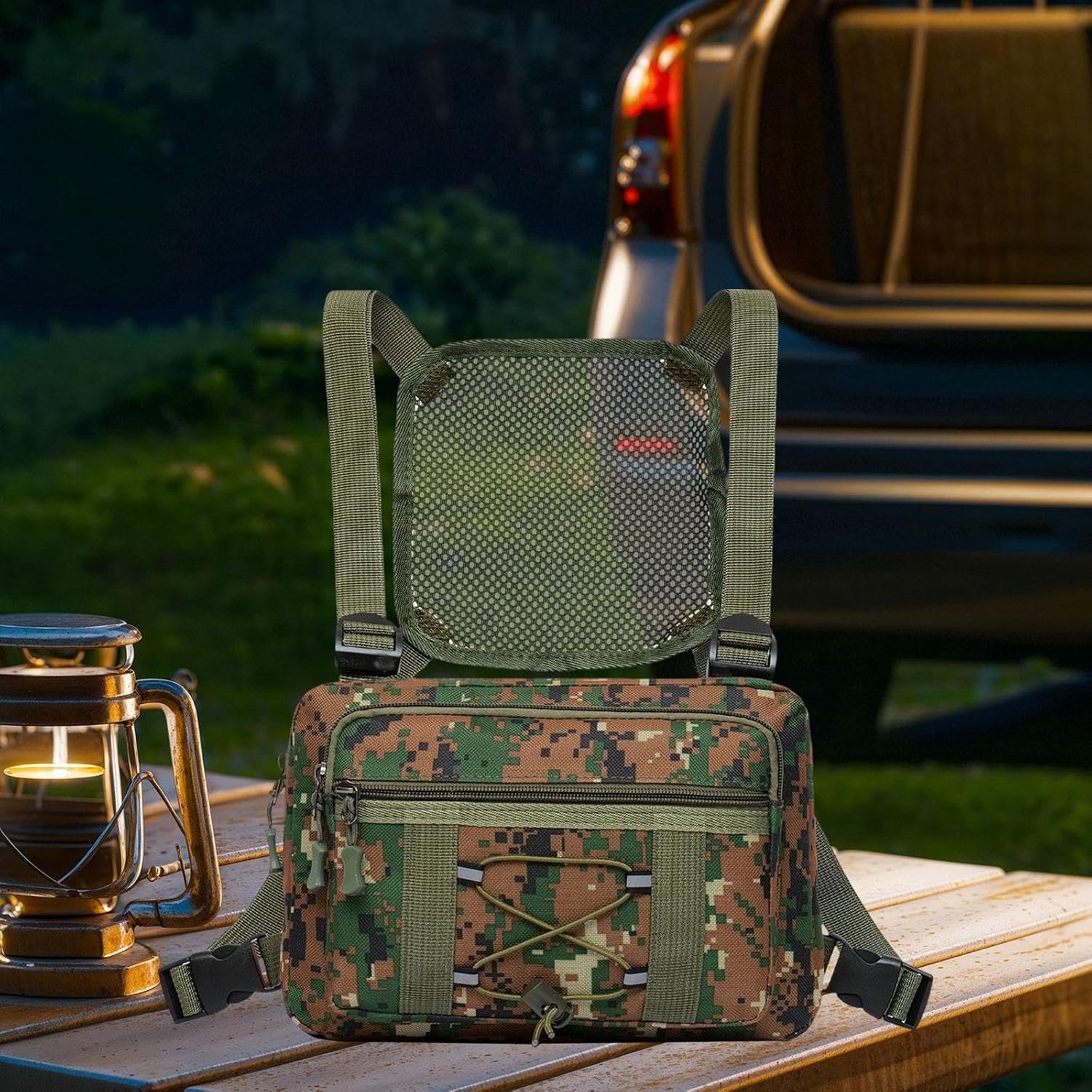 ZGUZMCMK Binocular Chest Pack Binocular Holder, Waterproof for Hiking Camping, Pouch Multipurpose Bino Harness Carrier Case Bino Bag, Green - Yellow image number 4