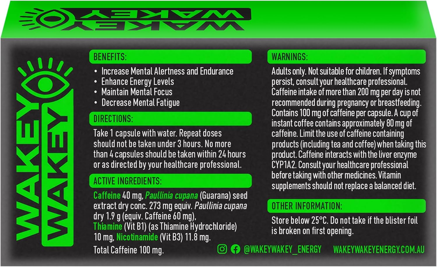 Wakey Wakey Caffeine Energy Liquid Caps 20PK image number 2