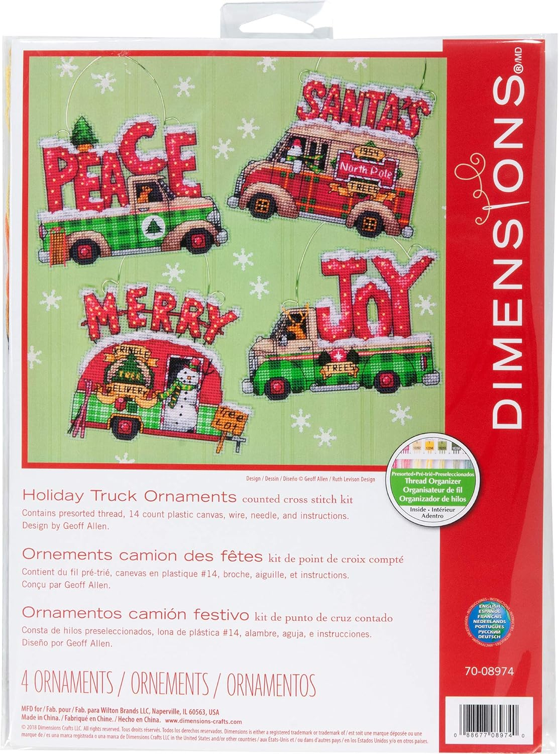 Dimensions Holiday Truck Ornaments Counted Cross Stitch Kit, 12.7 Cm image number 2