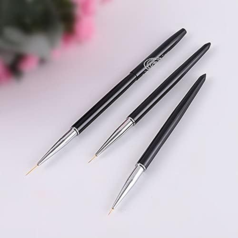 FULINJOY Nail Art Liner Brushes, 7Mm/9Mm/11Mm UV Gel Painting Nail Art Design Brush Metal Handle Nail Drawing Pens (3PCS, Black) - Golden image number 6