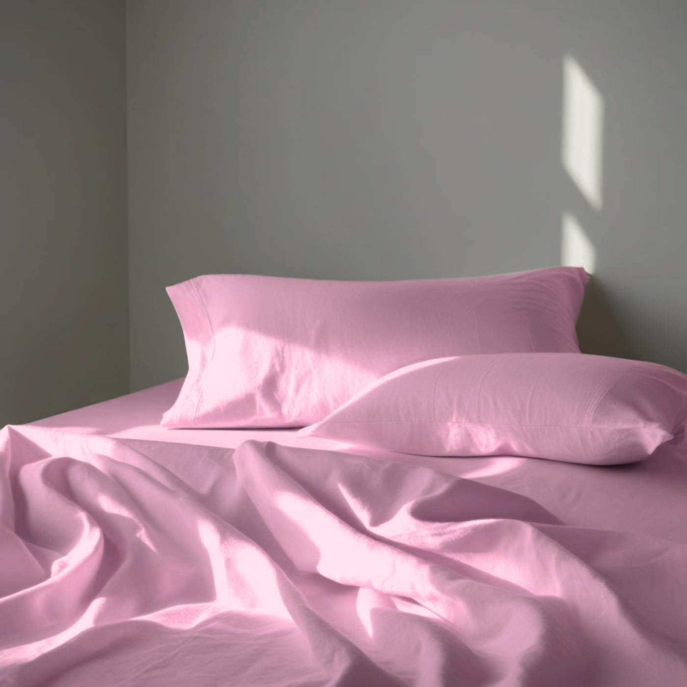 100% Cotton Bed Sheet Set &ndash; Includes Flat Sheet, Deep Fitted Sheet & 2 Pillowcases &ndash; Soft, Breathable & Natural Bedding &ndash; Queen/King Size &ndash; All Season, Machine Washable (Pink Lavender, King) image number 5