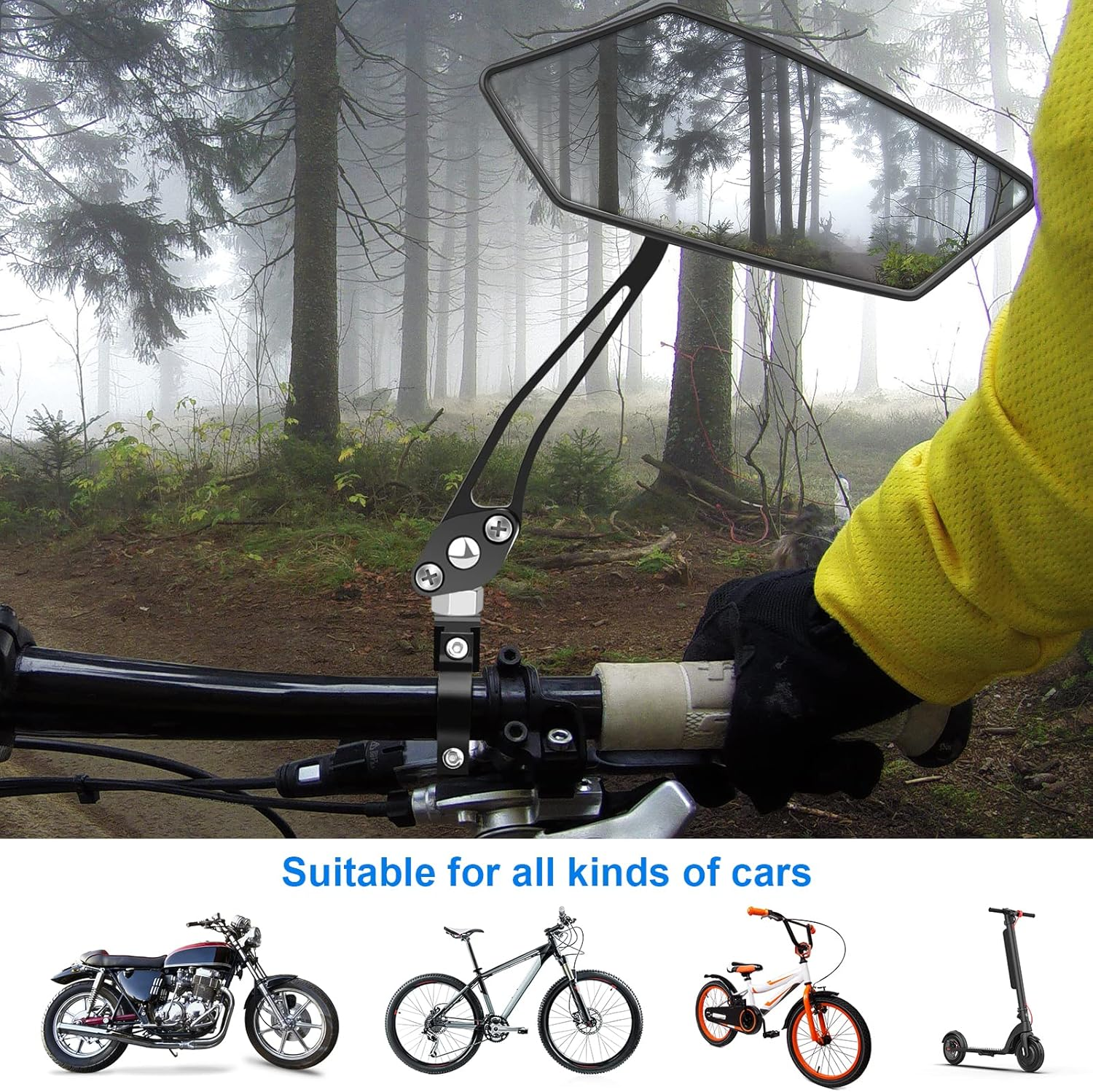 Bike Mirror, [Right 1PC] Diyife HD Wide Angle Large Bicycle Rear View Mirror, 360&deg;Adjustable Explosion-Proof Cycling Mirror for Handlebar 22-25Mm, Shockproof for Mountain Scooter Motorcycle Road Bikes image number 1