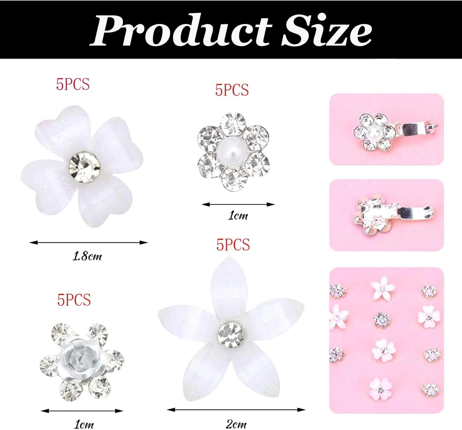 JOOTUEPO Pack of 20 White Small Flowers Hair Clips, Mini Cute Rhinestone Metal Hair Pins for Women, Small Decorative Wedding Hair Clips, Bridal Wedding Hair Accessories (4 Floral Patterns) image number 2