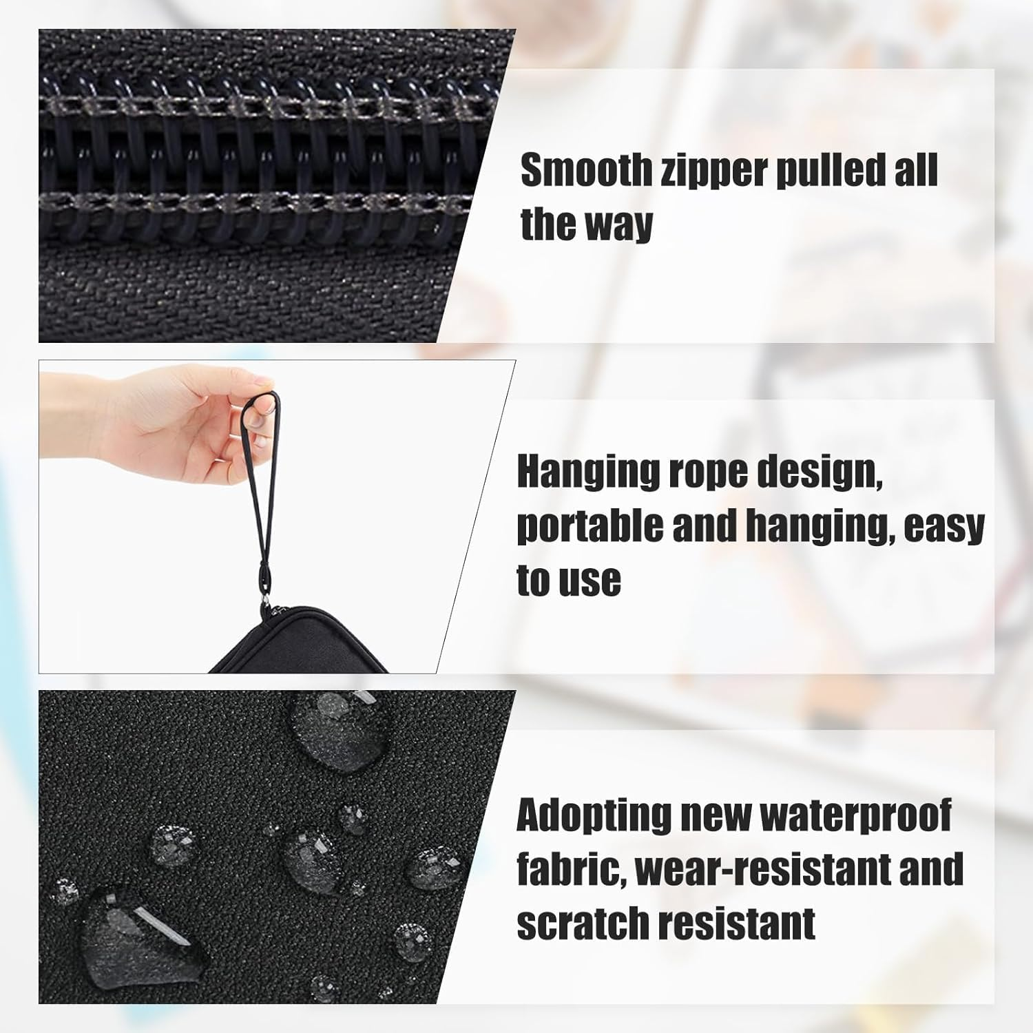 Tech Pouch & Electronics Travel Organiser, Compact Electronics Storage Bag for Phone Power Bank Cables and SD Cards, Travel Essentials and Cable Organiser - 1 Piece, Black Small image number 3