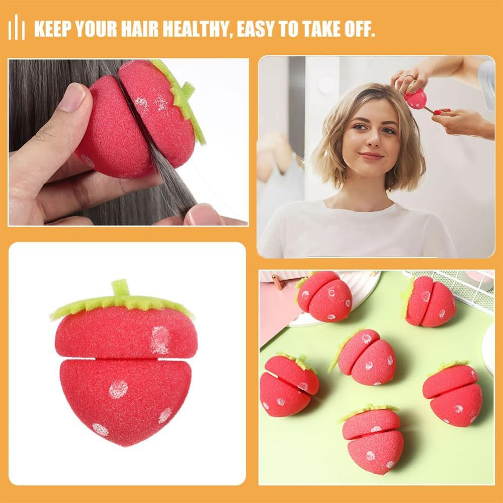 Strawberry Heatless Hair Curlers, Strawberry Heatless Curls Overnight, Strawberry Breathable Sponge Simple Curlers for Women Long Hair & Short Hair (24 Pcs,Mix) image number 3