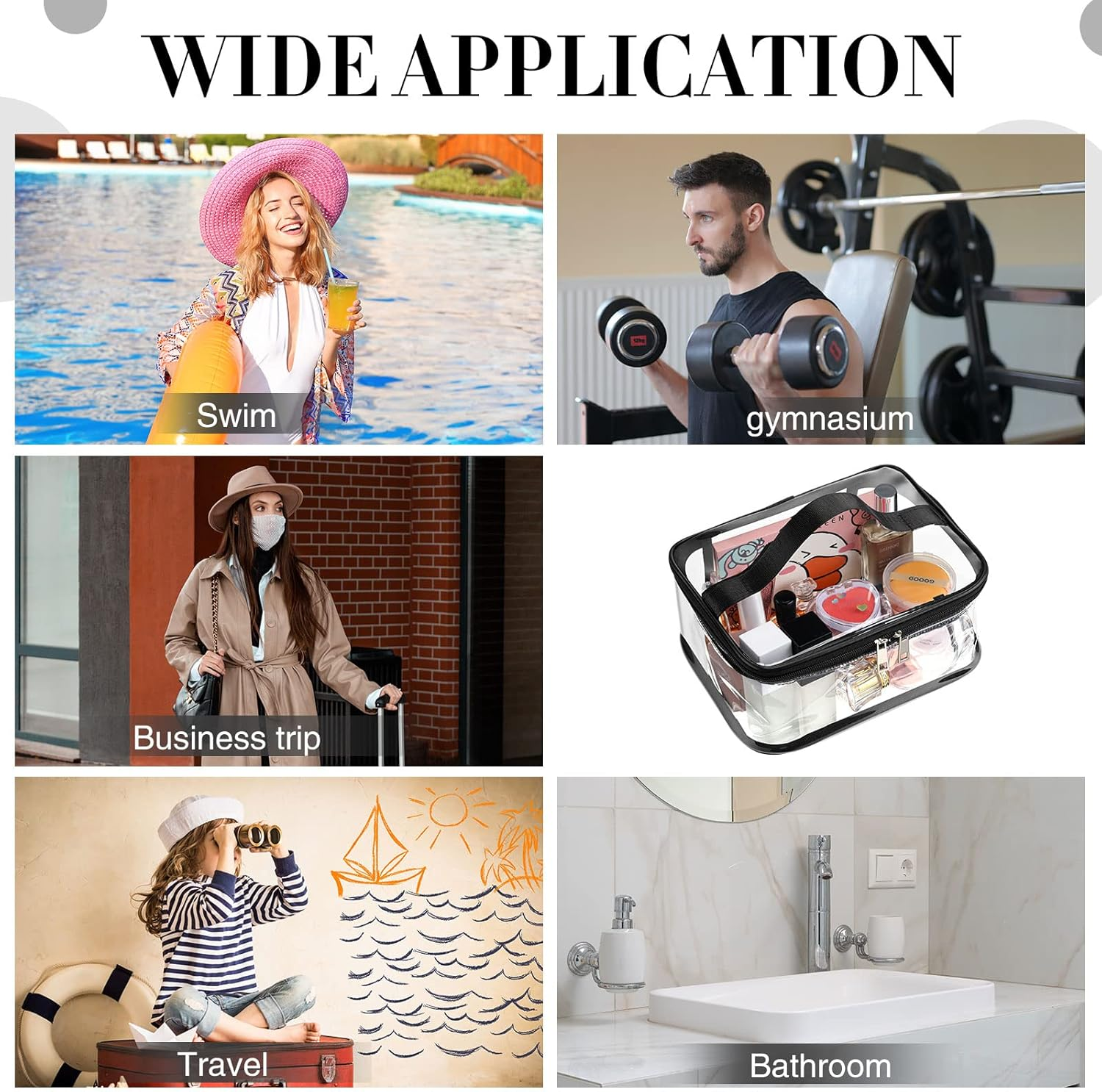 Saintrygo 6 Pcs 9.25 X 6.89 Inch Clear Cosmetic Bags Transparent Zipper Travel Bag with Zipper Toiletry Makeup PVC Bag Waterproof Portable Organizer Storage Pouch with Handle for Vacation Bathroom, Black Edge