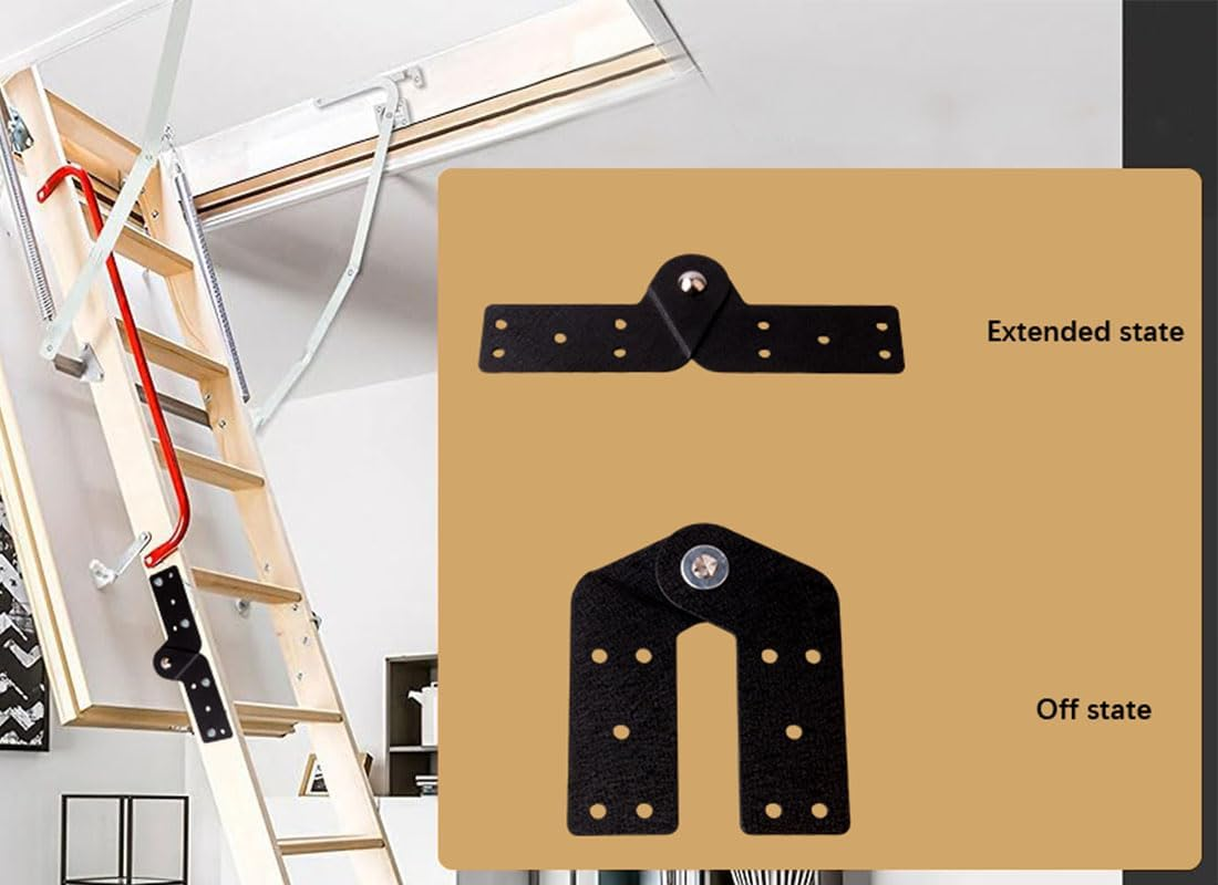 2 Pcs Attic Ladder Hinge Pull down Attic Stair Parts Attic Ladder Parts Suitable for Restoring Old Loft Ladder, DIY Ladder (Black) image number 6