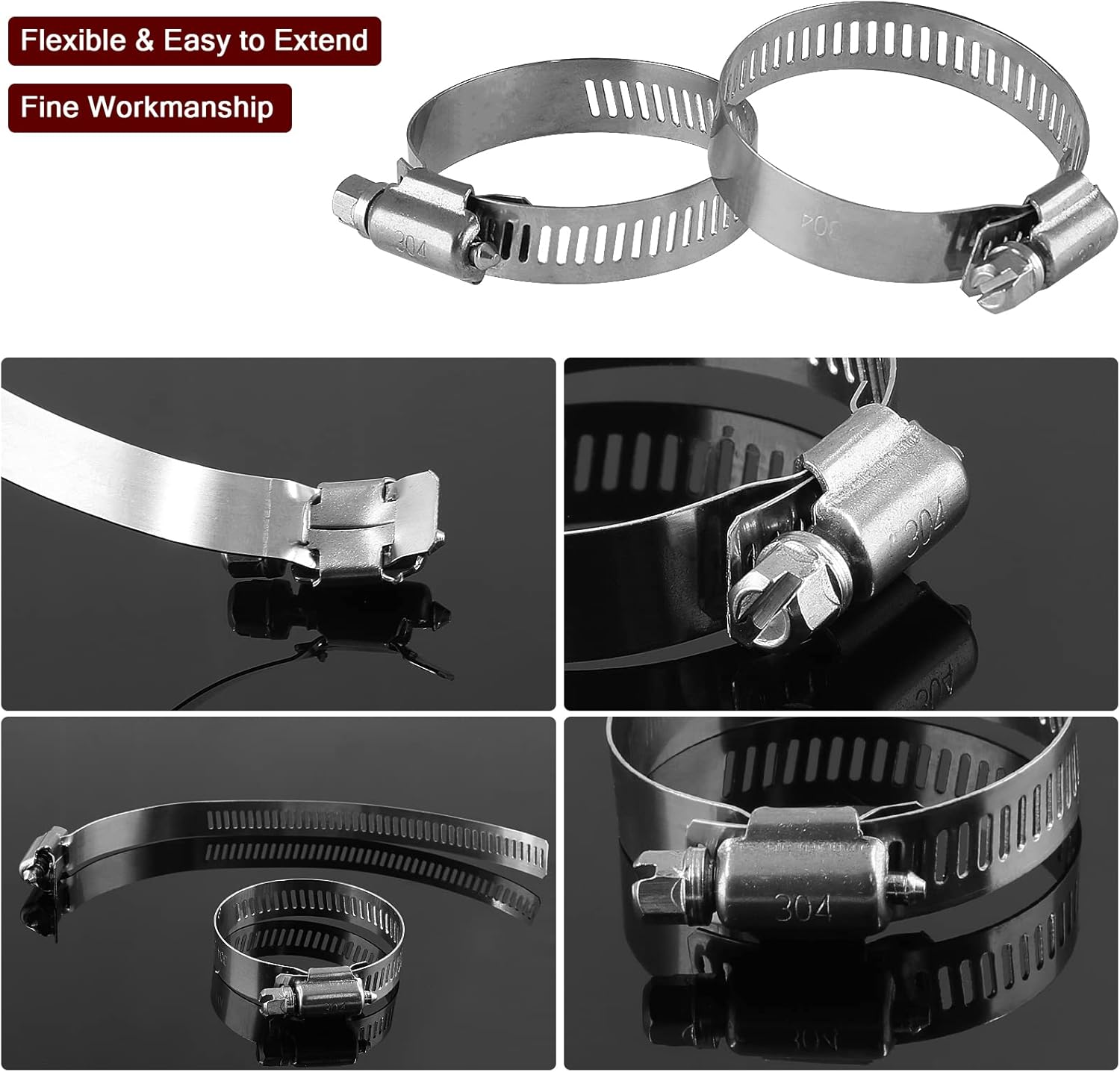 Auvotuis 25 Pack Stainless Steel Hose Clamp Adjustable 1/2" - 3/4" (13-19Mm) Worm Gear Hose Clamp, Stainless Steel Fuel Line Pipe Clamp for Plumbing, Automotive and Mechanical Application image number 5