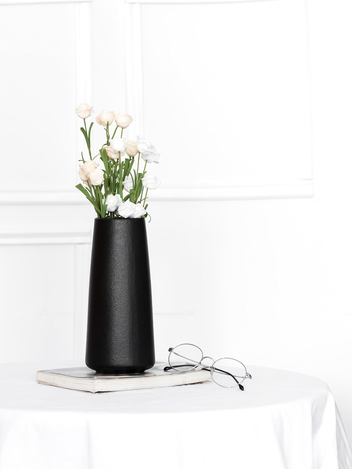 HUBUISH Ceramic Vase - Flower Vase Minimalism Style for Modern Table Shelf Home Decor, Fit for Fireplace Bedroom Kitchen Living Room Centerpieces Office Desk (Solid Black, Super Big) image number 5