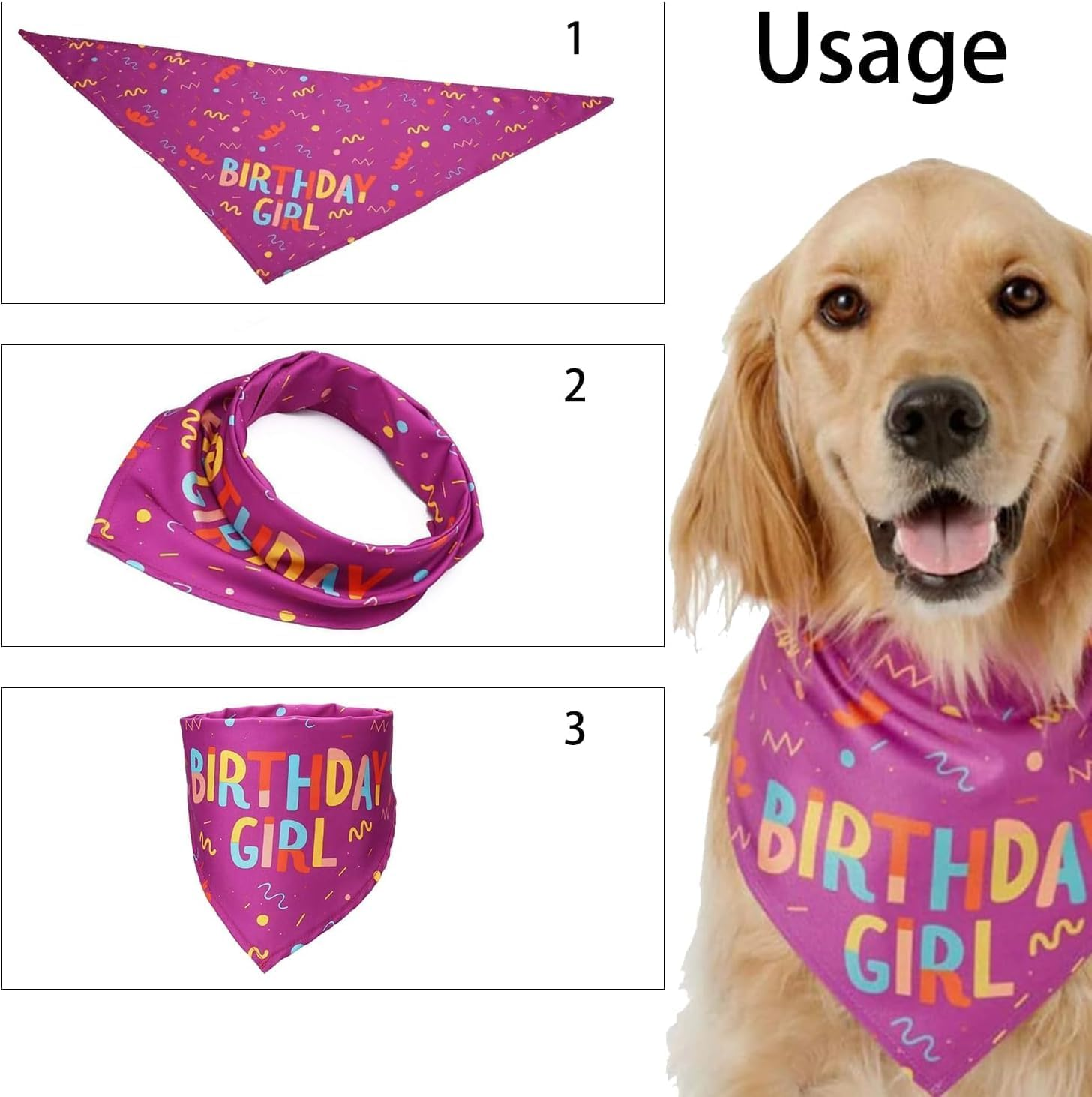 Dog Bandana for Birthday, Bithday Pet Bandana, Pink Triangle Scarf for Small & Medium Dogs, Perfect for Birthday Girl Pets, Birthday Party Accessory image number 2