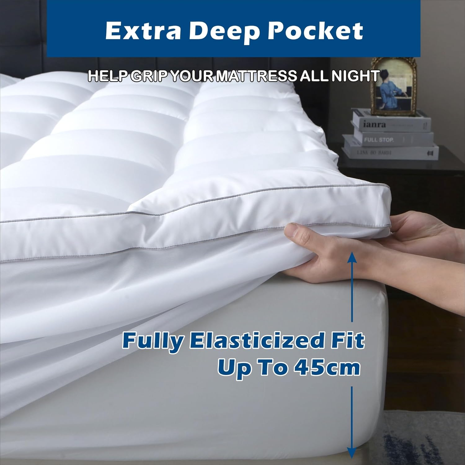 Forzzz Bamboo Mattress Topper Super King Size-Ultra Soft Hypoallergenic, Machine Washable, Stretch to 45Cm Deep Pocket Thick Mattress- 1000GSM Luxury Hotel Style-White-Super King image number 6