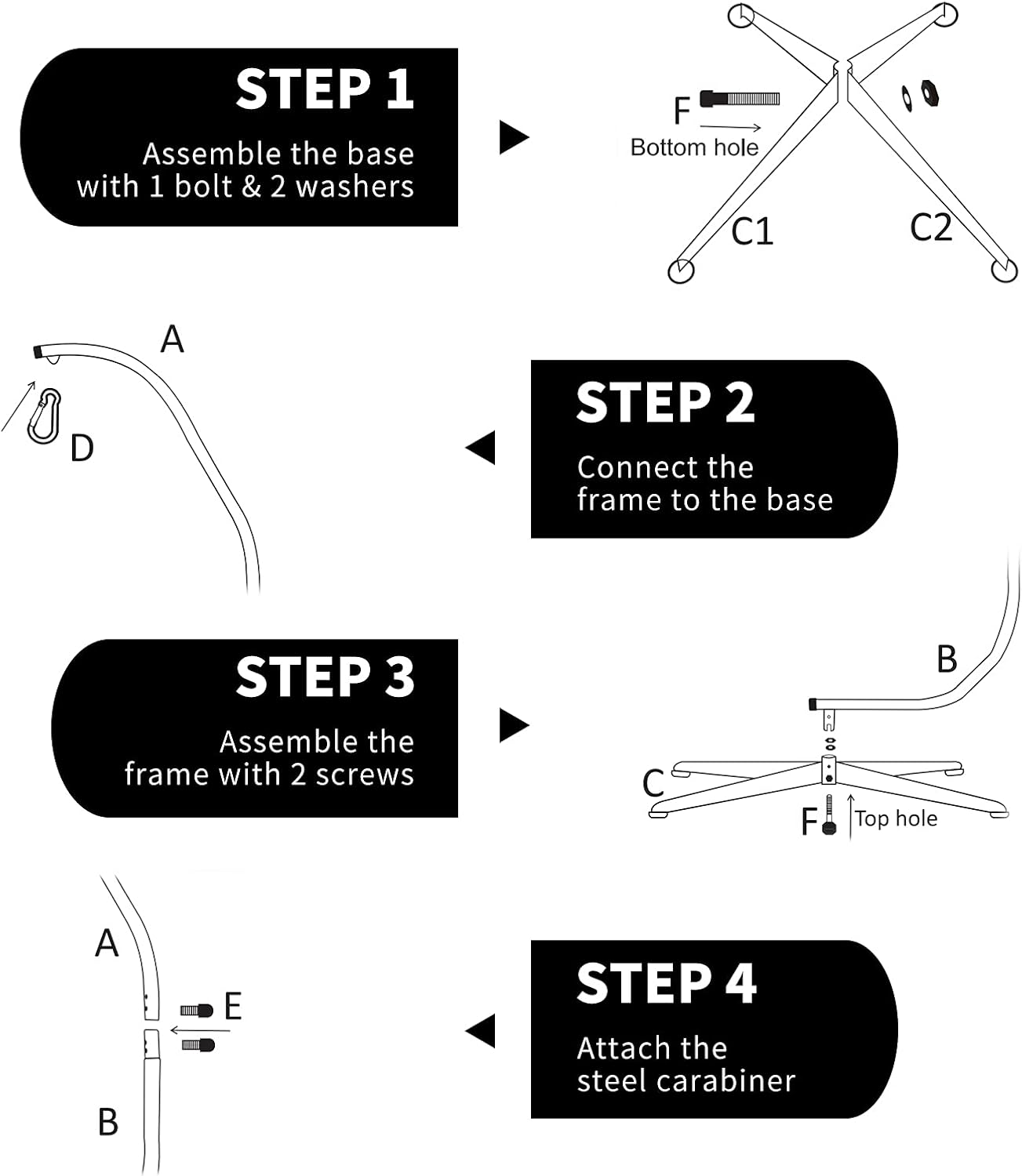 Giantex Hammock Chair Stand Only, Heavy Duty Steel C-Stand for Hanging Chair, 360&deg; Rotation Egg Chair Stand W/Carabiner, 2" Diameter Steel Pipe, 81.5" H Stand for Swing Chair Outdoor Indoor image number 1