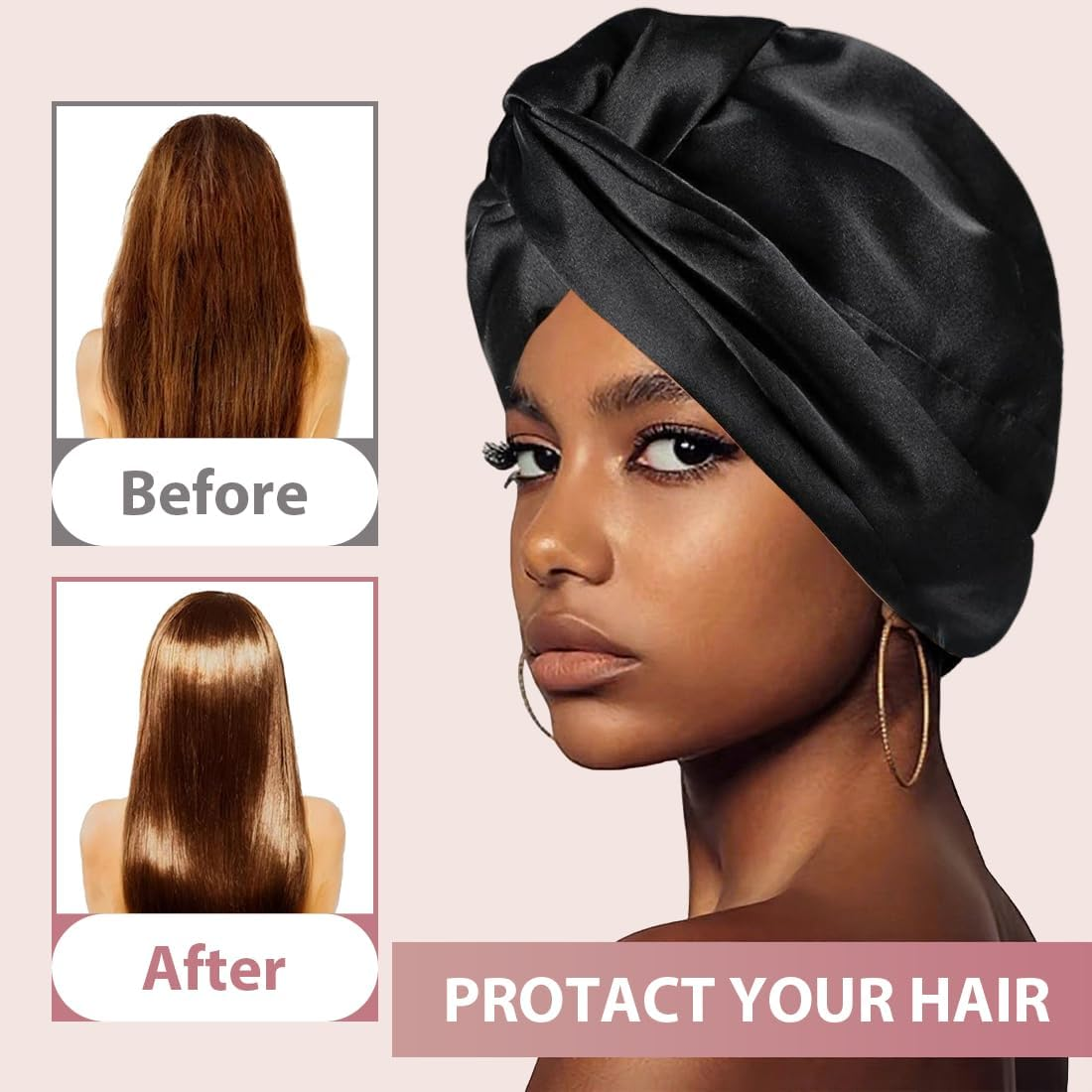GXGM Silk Bonnet for Sleeping, Silk Bonnet, Satin Hair Cap for the Night, Protects Hair from Breakage & Split Ends, Retains Curl Shape, Saves Time When Styling, Suitable for All Sizes & Hair Types image number 3