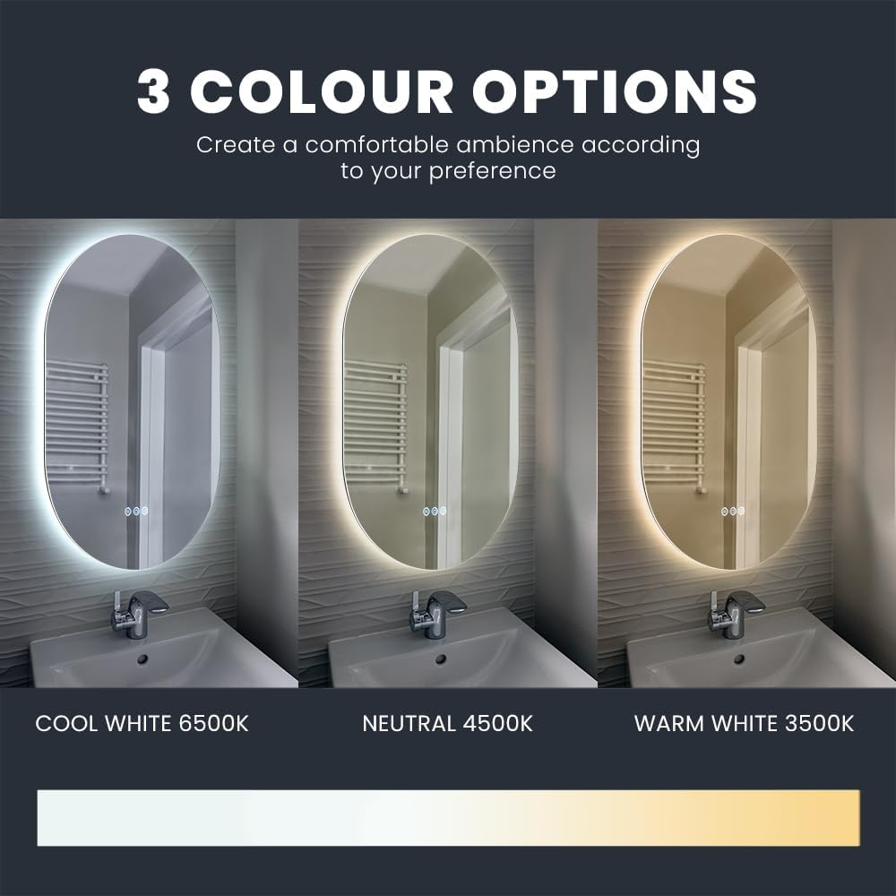 Simplus LED Wall Mirror Oval Bathroom Mirrors for Wall Mounted Anti-Fog Smart Touch Switch Vanity Makeup Mirror 50X75Cm(Backlit Light) image number 1