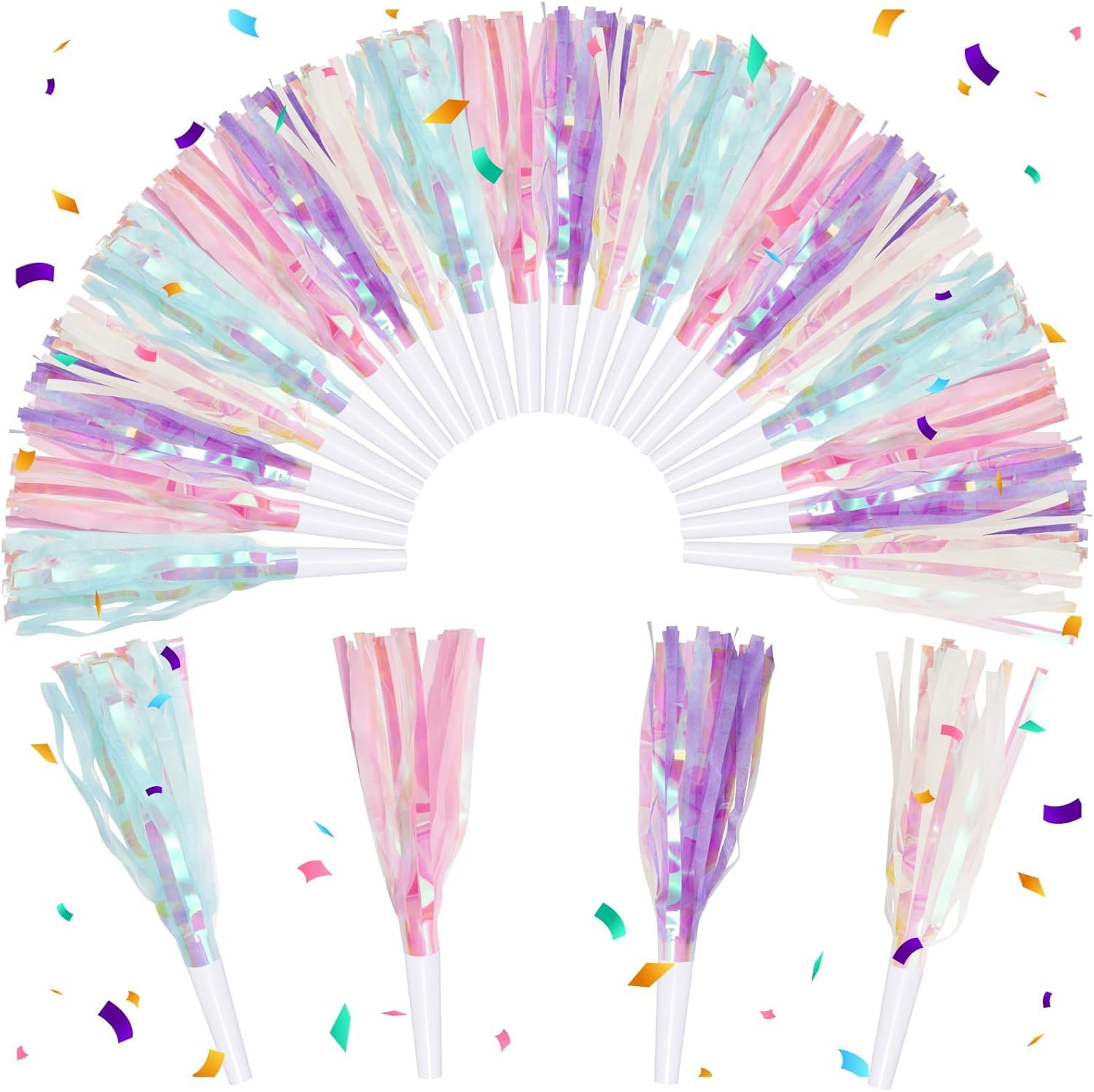 24-Pack Party Blowers, Glittery Metallic Fringe Noisemakers for Birthday, Graduation, Sports Events, and Celebration Favors image number 3