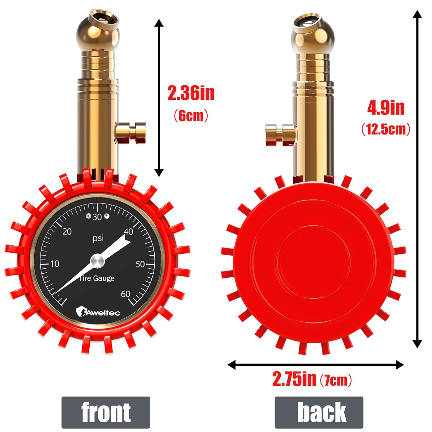 Tire Pressure Gauge 0-60 PSI - Heavy Duty Tire Gauge High Accurate with Large 2 Inch Easy to Read Glow Dial, Low &ndash; High Tire Gauge for Car, SUV & Truck Tires image number 5
