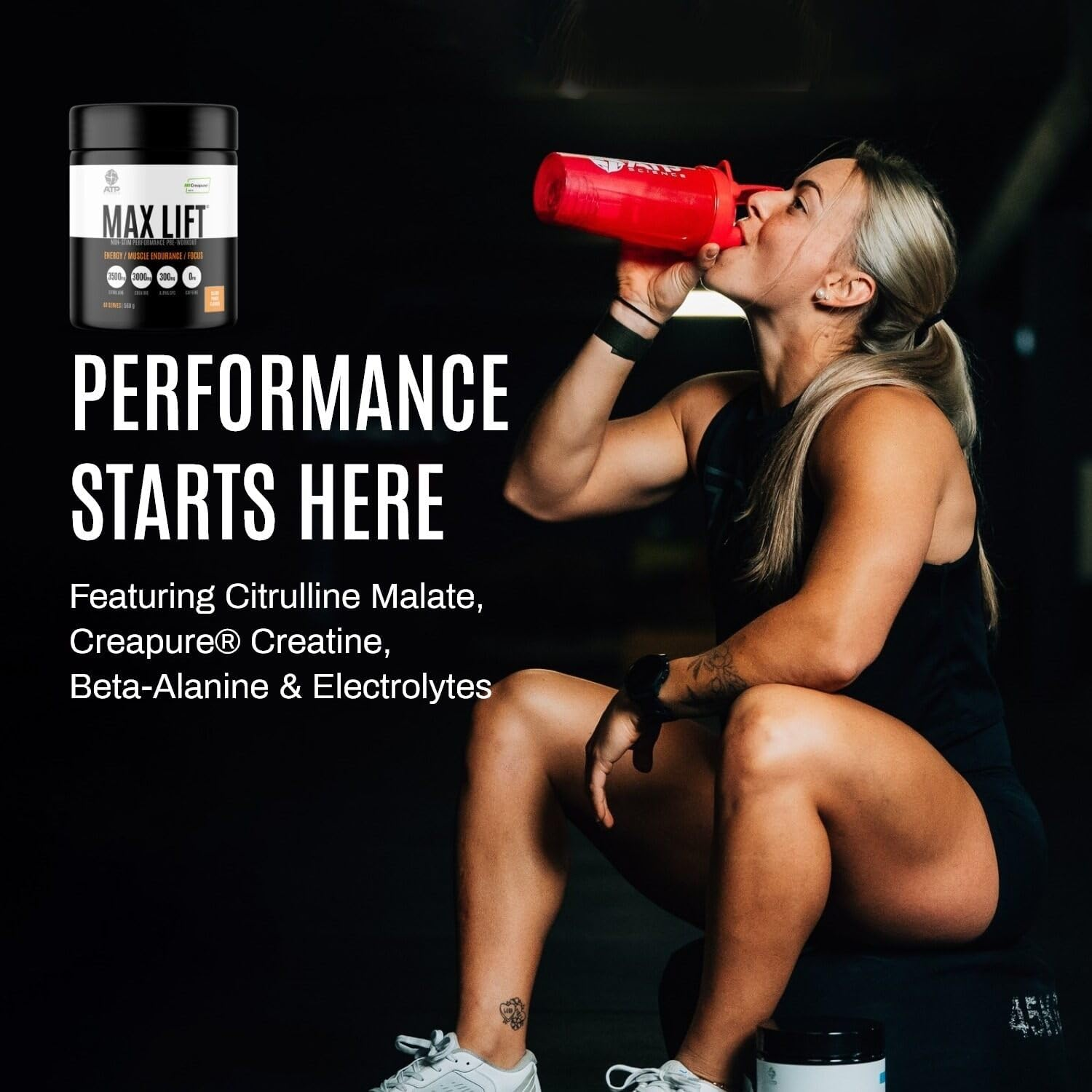 ATP Science Max Lift Preworkout Powder, Enriched with Creatine, Electrolytes, Amino Acids and More, Enhances Blood Flow, Boosts Performance, Maximises Muscle Endurance, Flavour - Island Punch, 560G image number 4