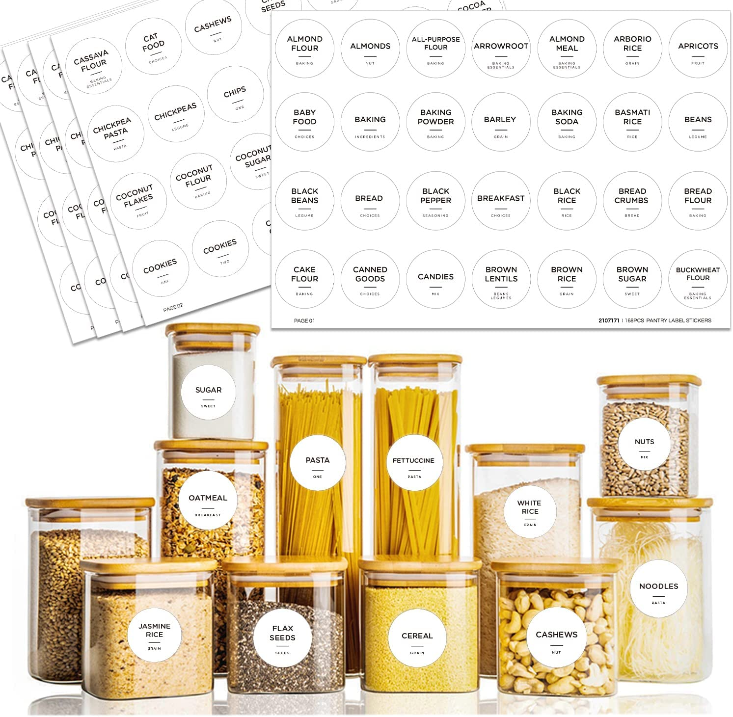 140 Spice Jar Labels Preprinted, Prefdo Minimalist Black Text on White round Seasoning Stickers with Names for Herb and Spice Rack Organization(Waterproof)