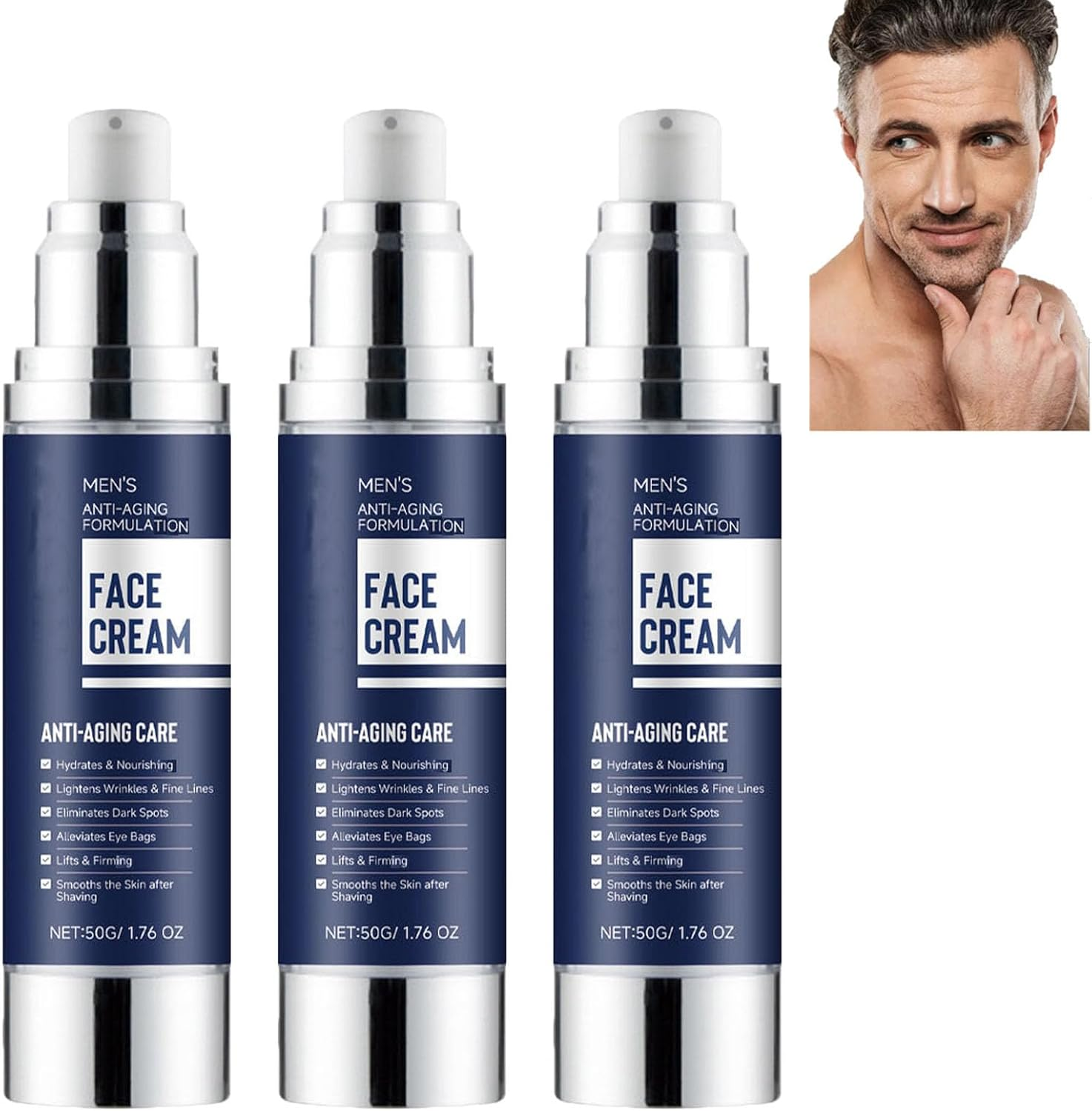 6-In-1 Mens Face Moisturizer, anti Aging Face Men Cream, Reduce Facial Dark Circles, Dark Spots Remover, Eye Bags Treatment, Anti-Wrinkle & Nourishing, after Shave Lotion for Men (3Pcs) image number 4