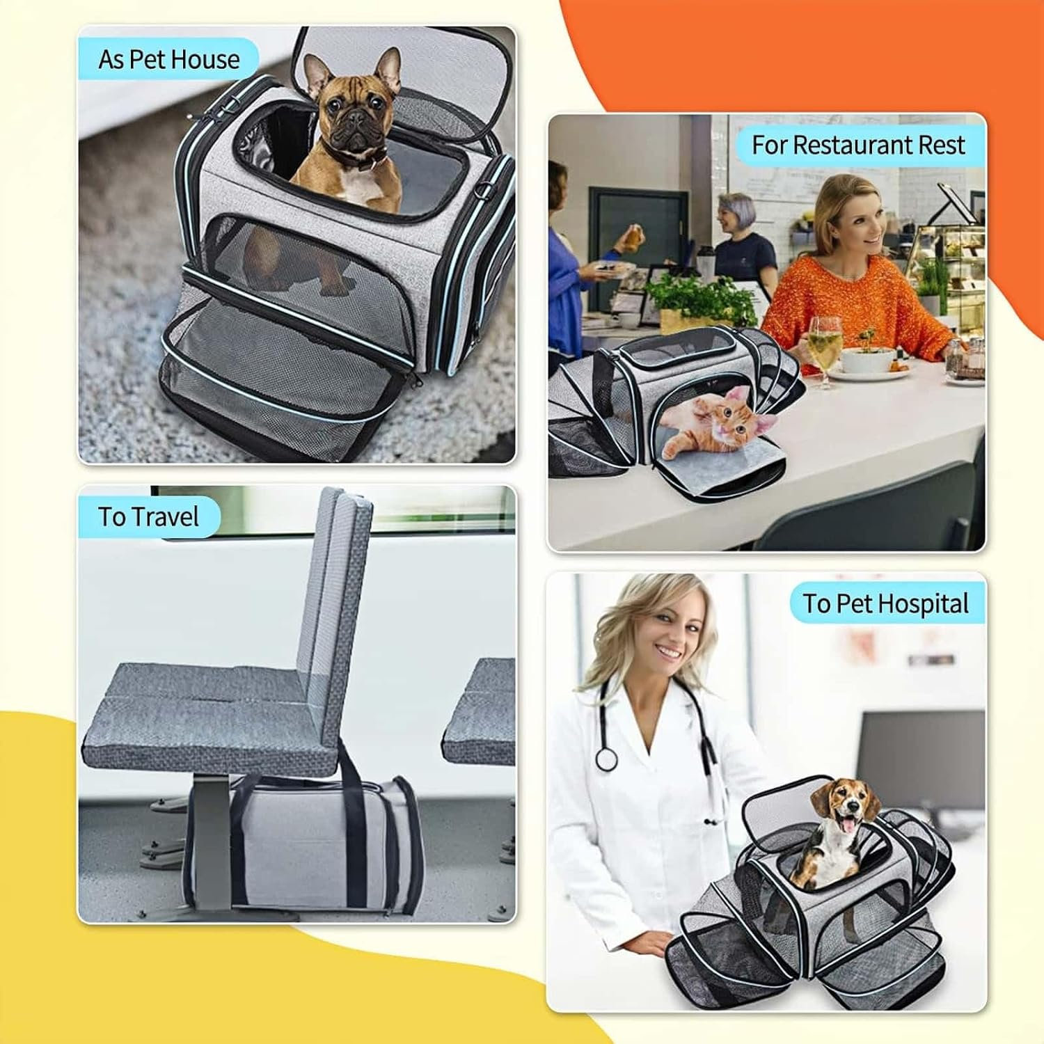 2 Side Expandable Pet Carrier for Cats & Small Dogs, Airline Approved Portable & Soft Sided Carrier Travel Bag image number 6