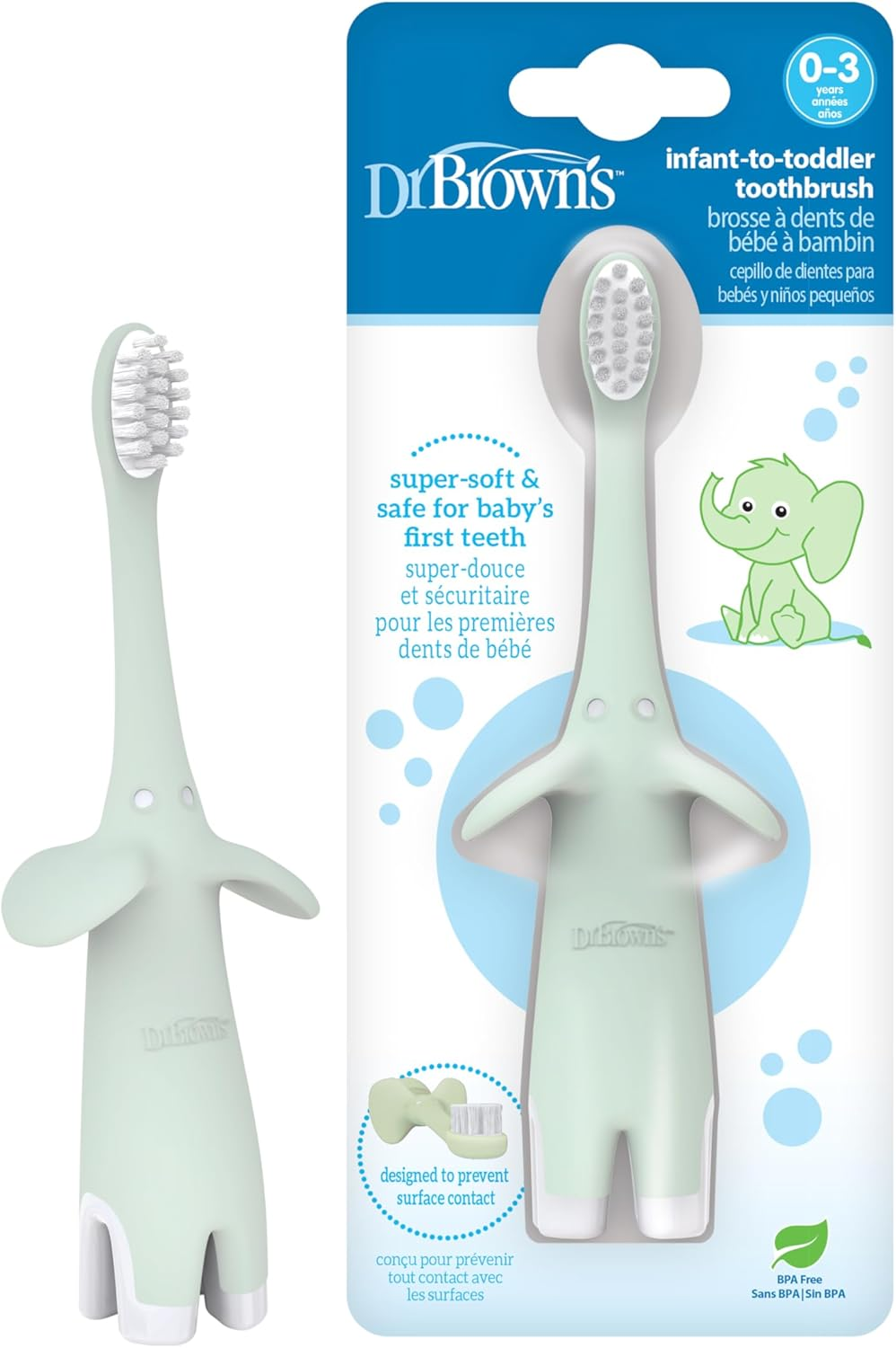 Dr. Brown'S Infant-To-Toddler Toothbrush, Elephant, Mint, 0-3 Years image number 4