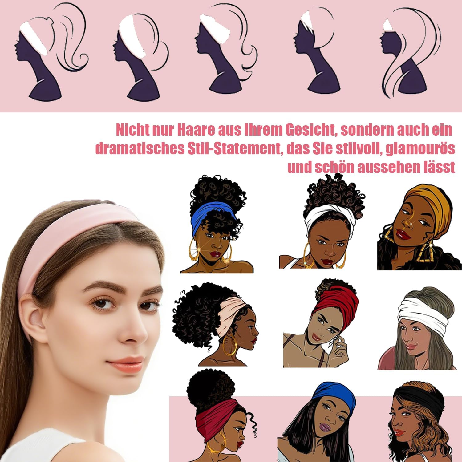 Norhogo 7 Pieces Women'S Headbands, Wide Headband, Non-Slip Hair Bands, Elastic Headband, Thin Summer Headband, Workout Yoga Exercise Headbands for Yoga, Exercise, Workout, Running, Gym, 10 Cm X 22 Cm image number 3