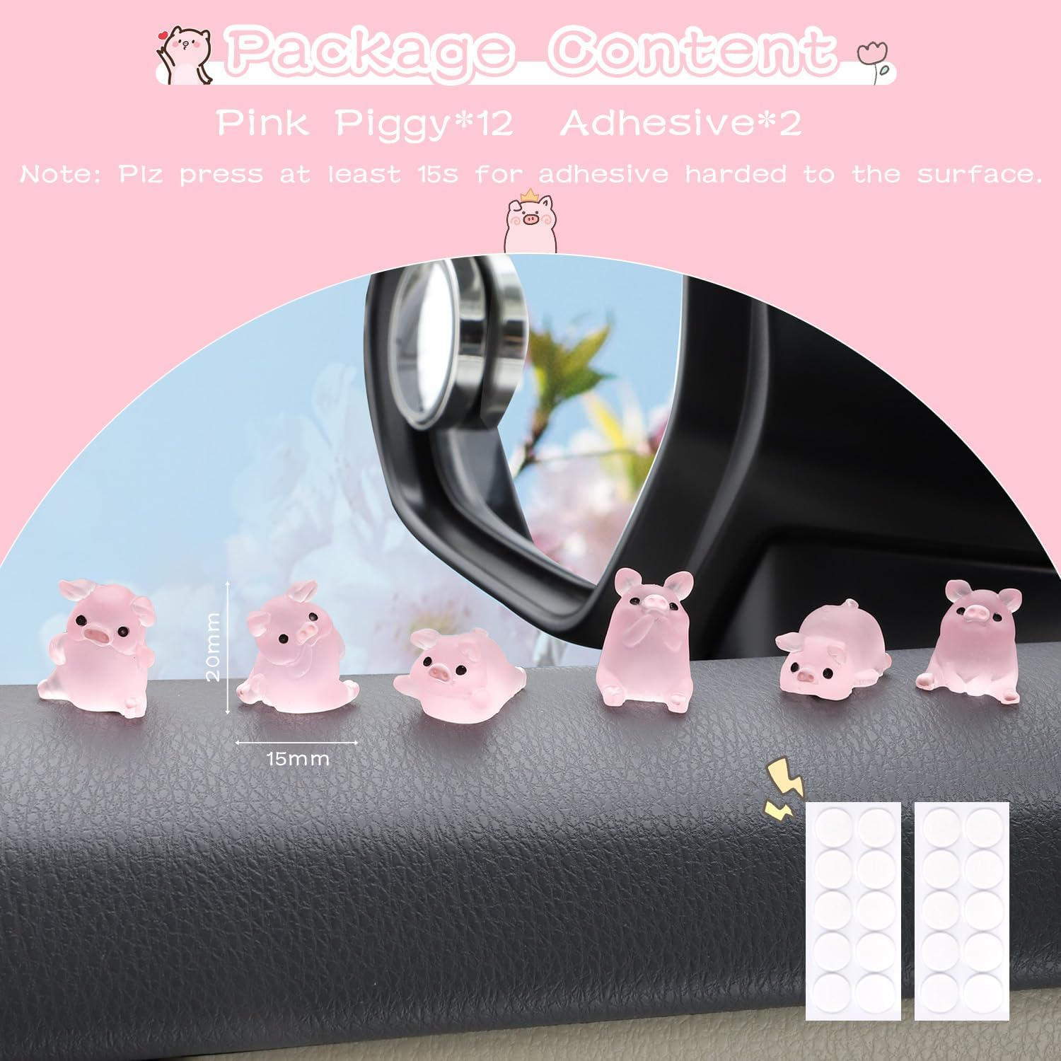 CARFIB Car Dashboard Decoration Pink Piggy Cute Girly Car Interior Rearview Mirror Accessories Office Home Desktop Funny Gifts for Women 2 Sets image number 5