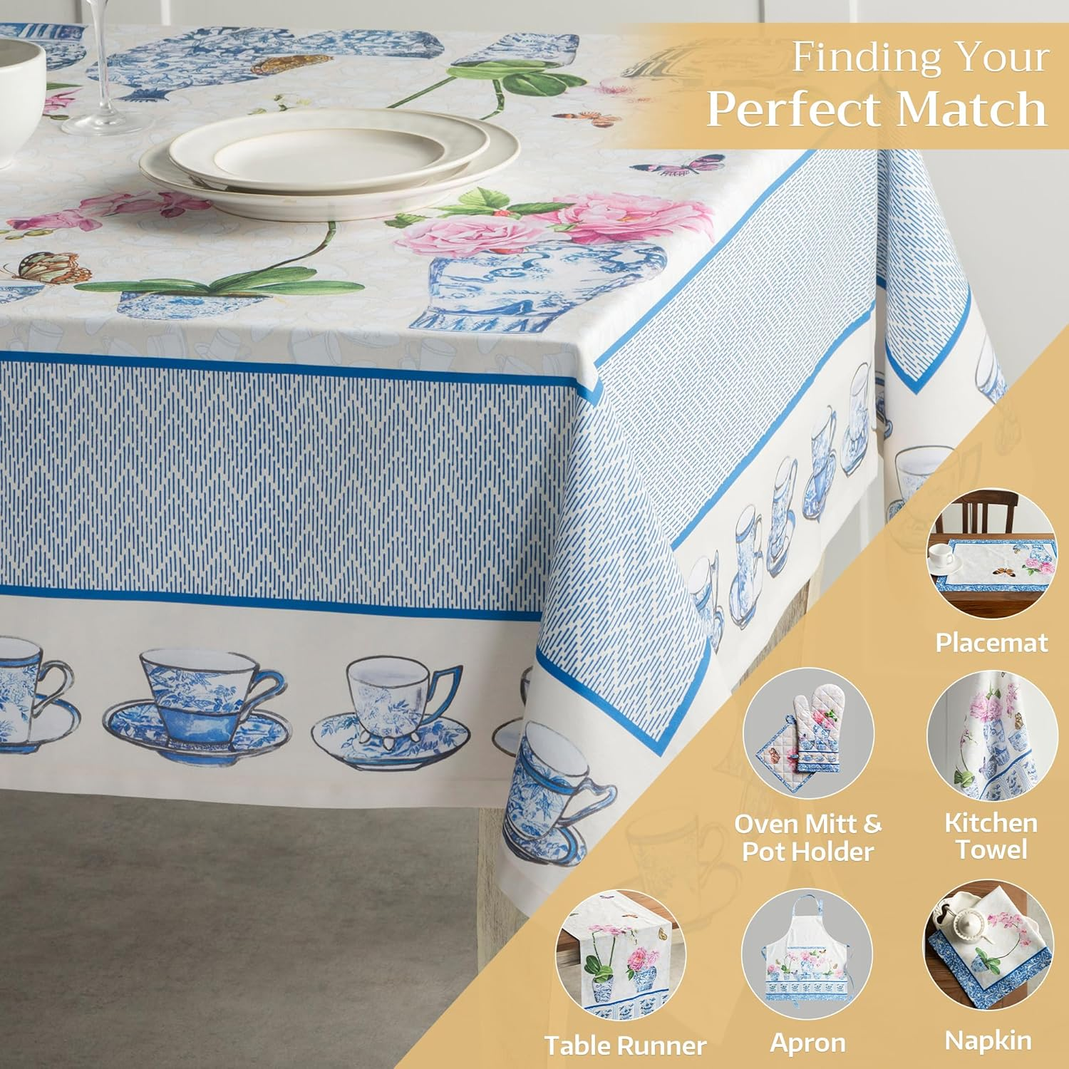 Maison D'Hermine Table Cloth Rectangle Table 100% Cotton 60 X 108 Inches Tablecloth Reusable Decorative Everyday Use for Dining Room, Farmhouse, Home, Party, Festive & Wedding Spring Summer - Canton image number 6